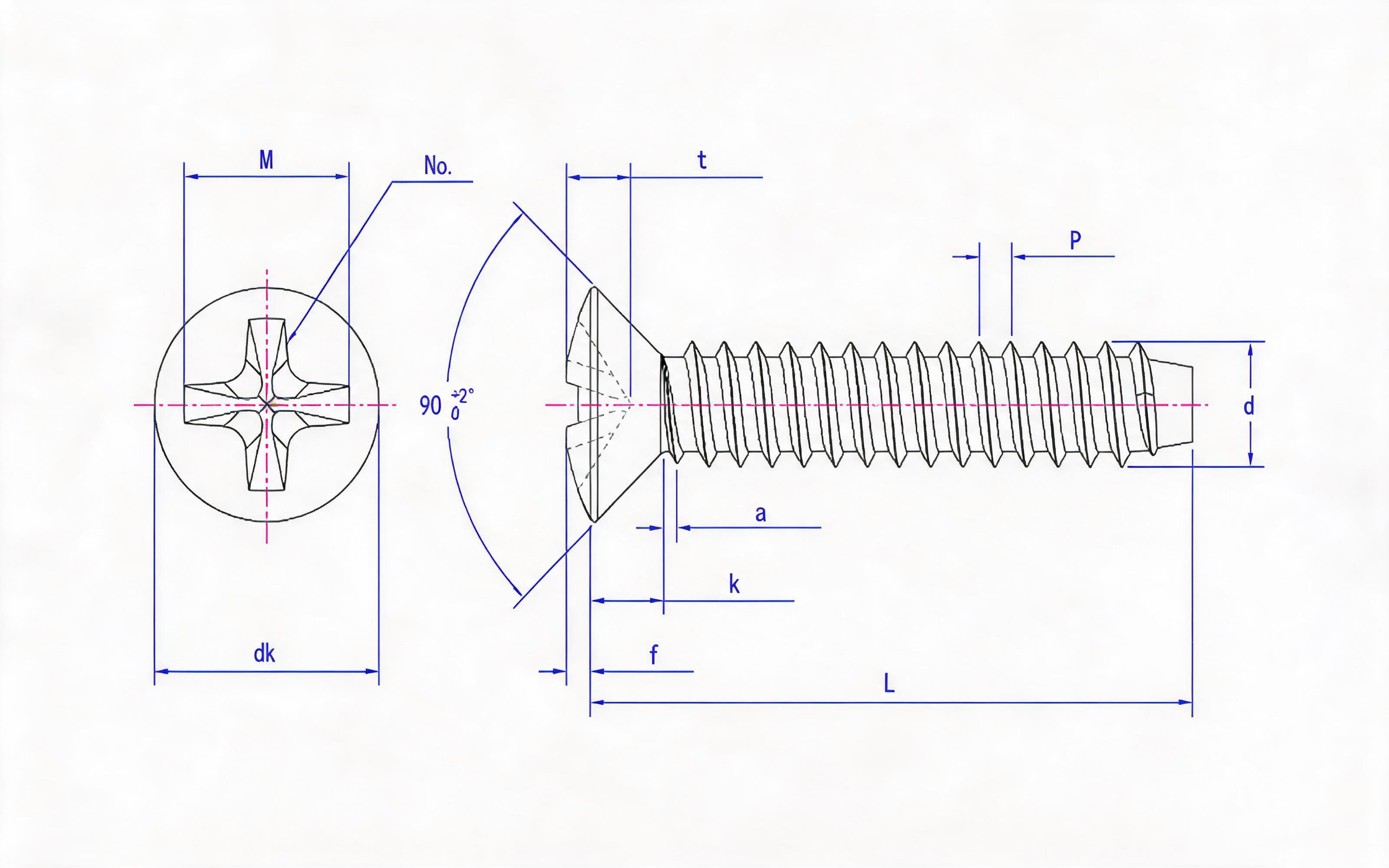 Cross recessed countersunk head self-tapping screw F-type Standard Drawing