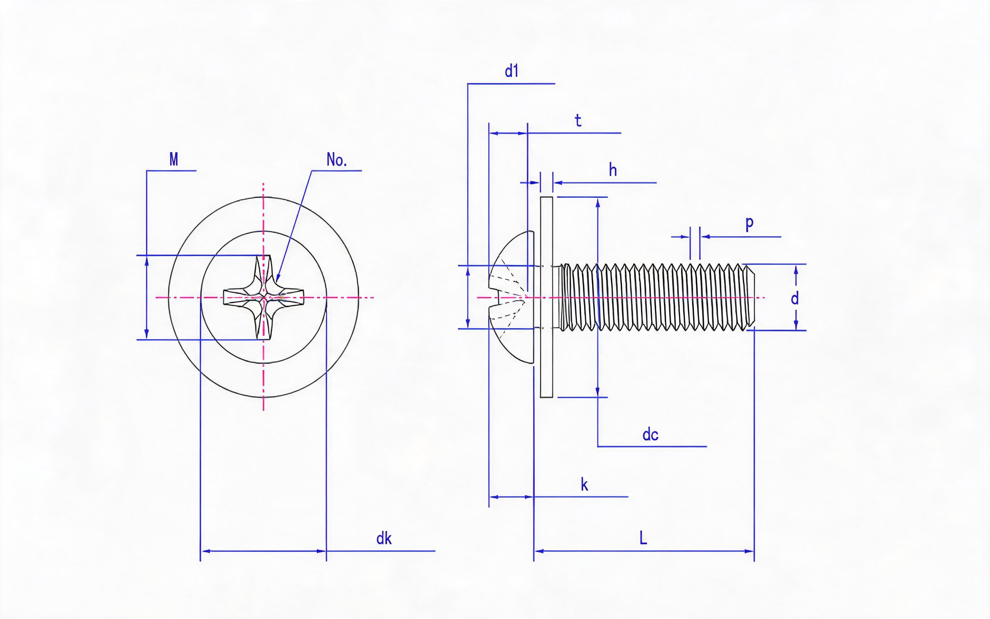 Cross recessed panhead screw (H-shaped groove) and large flat washer combination Standard Drawing