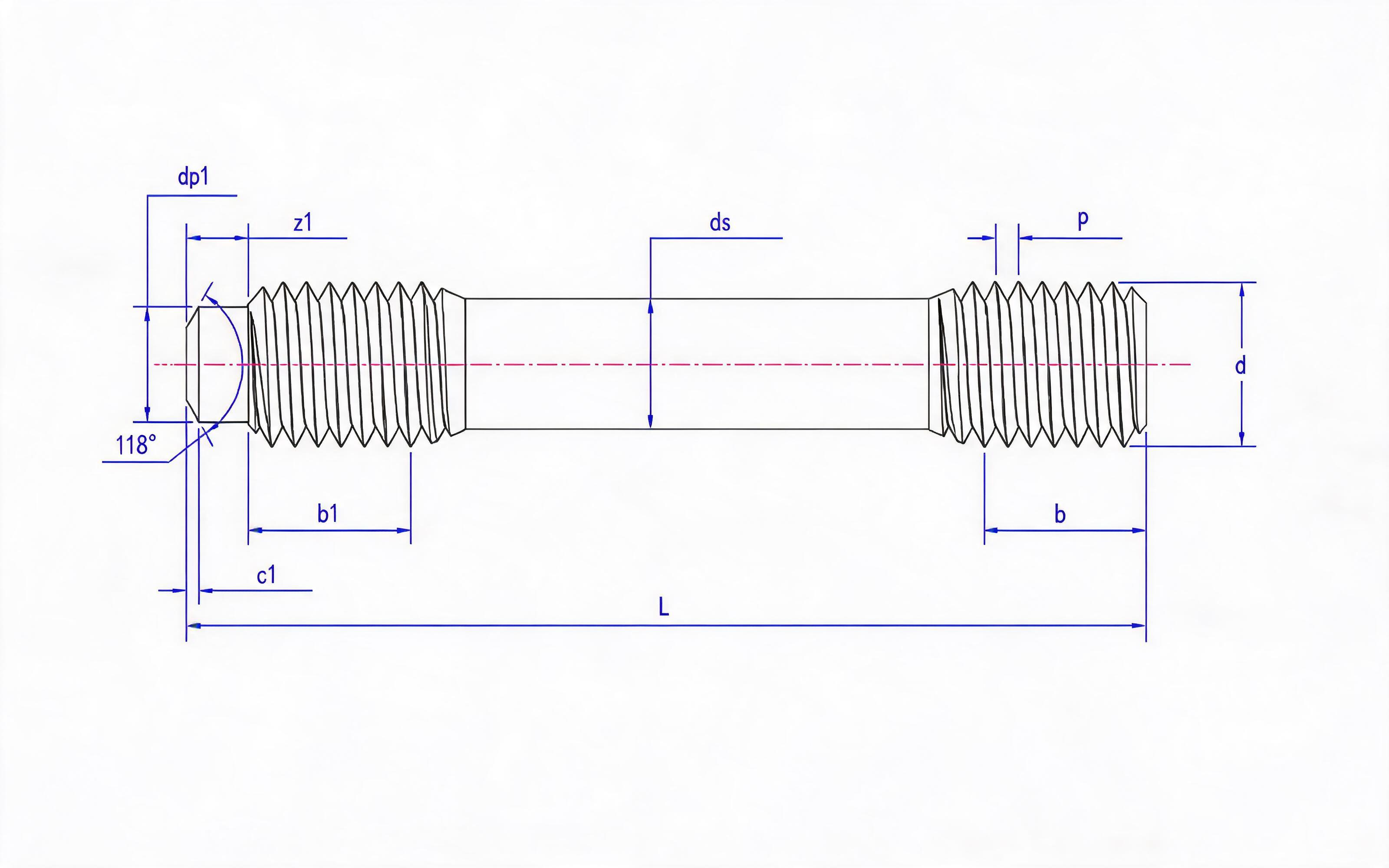 Type C and Type S Double-head Short Thread Studs (d ≤ 56mm) Table 2 Standard Drawing