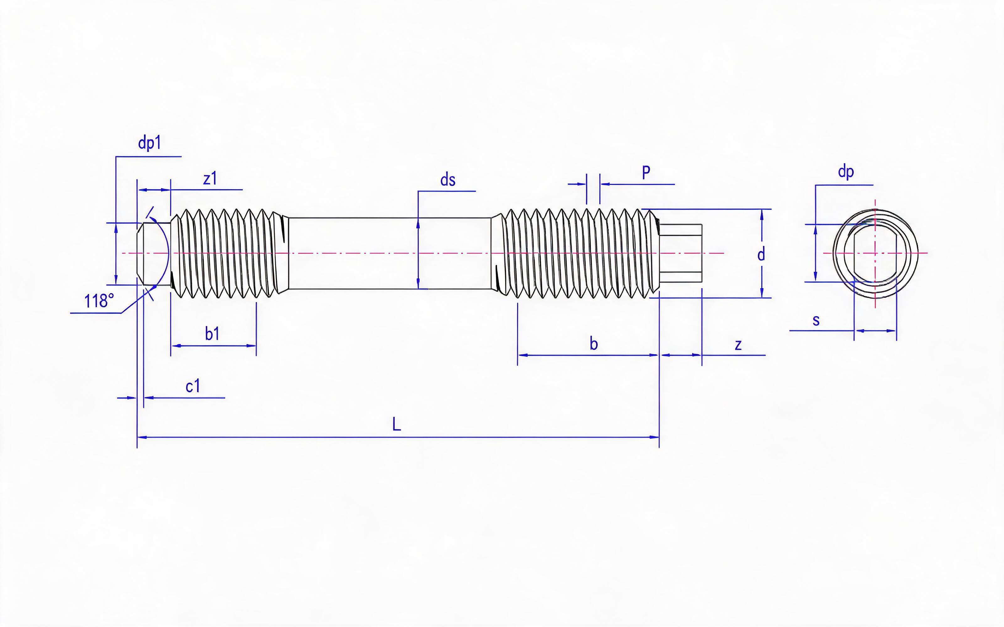Type C and LW Double-head Long Thread Studs (d ≤ 56mm) Table 2 Standard Drawing