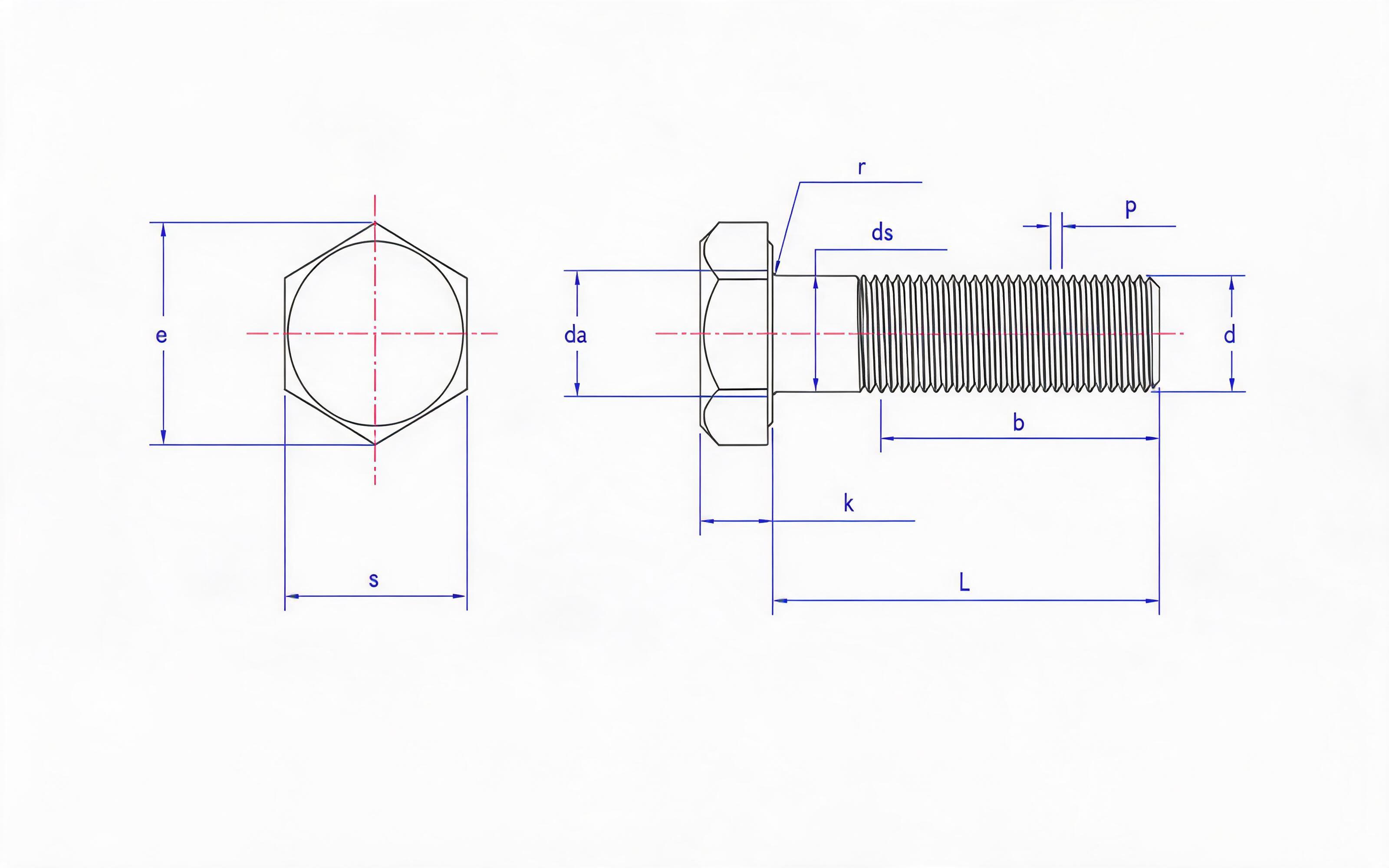 Hexagon fine thread bolt Standard Drawing