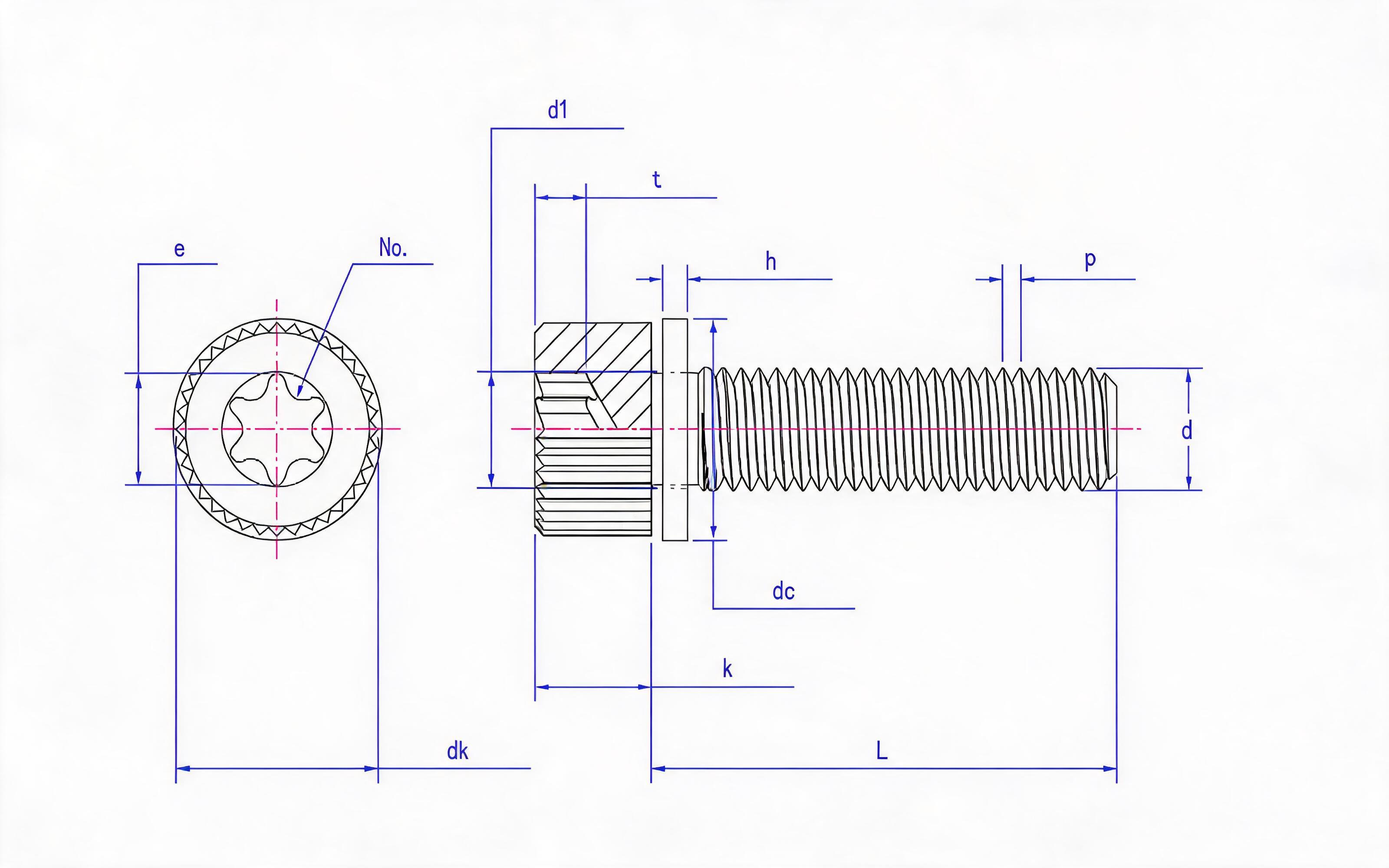 Knurled box head screw and small flat washer combination Standard Drawing