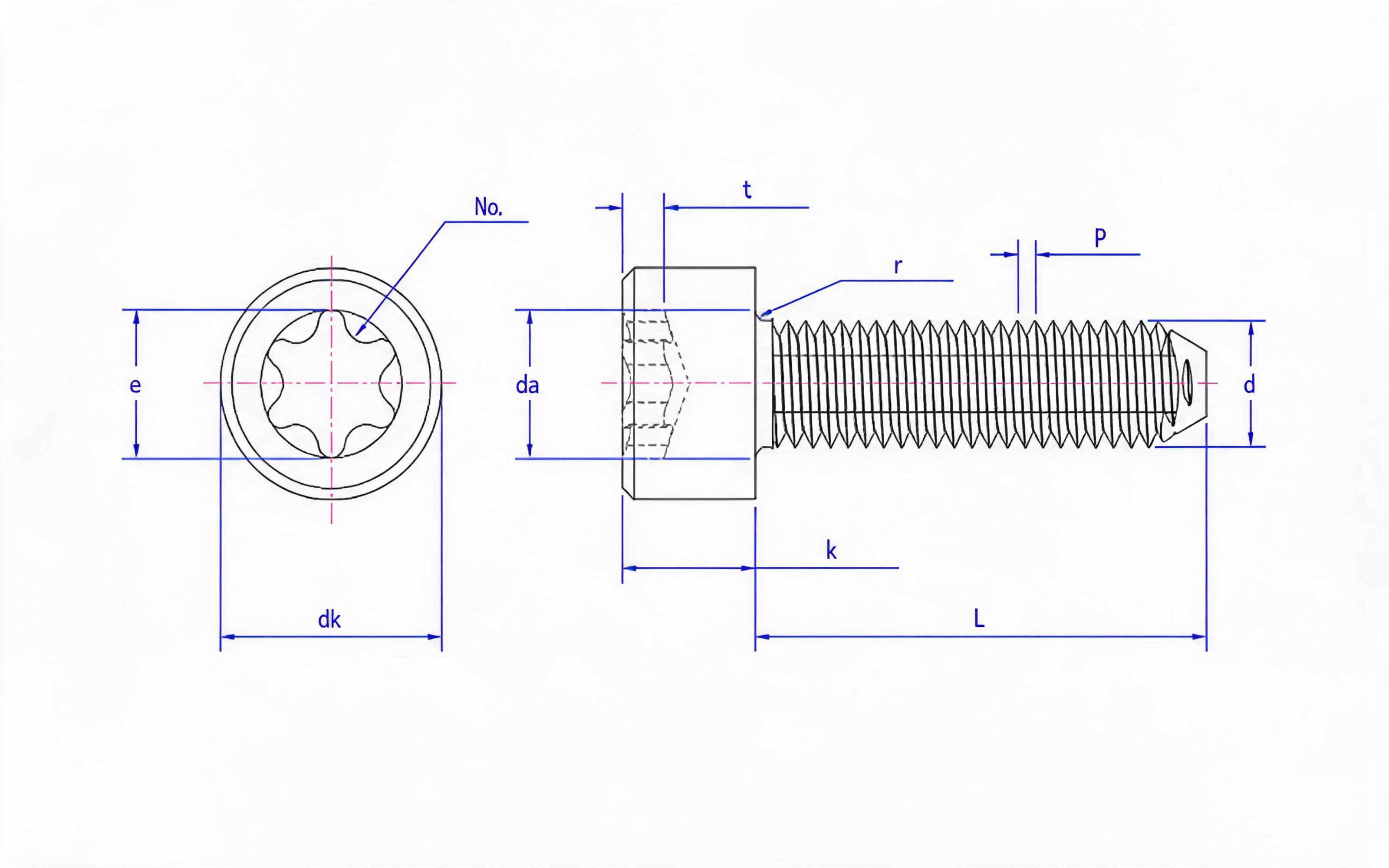 Triangular lock screw with hexagon socket head Standard Drawing