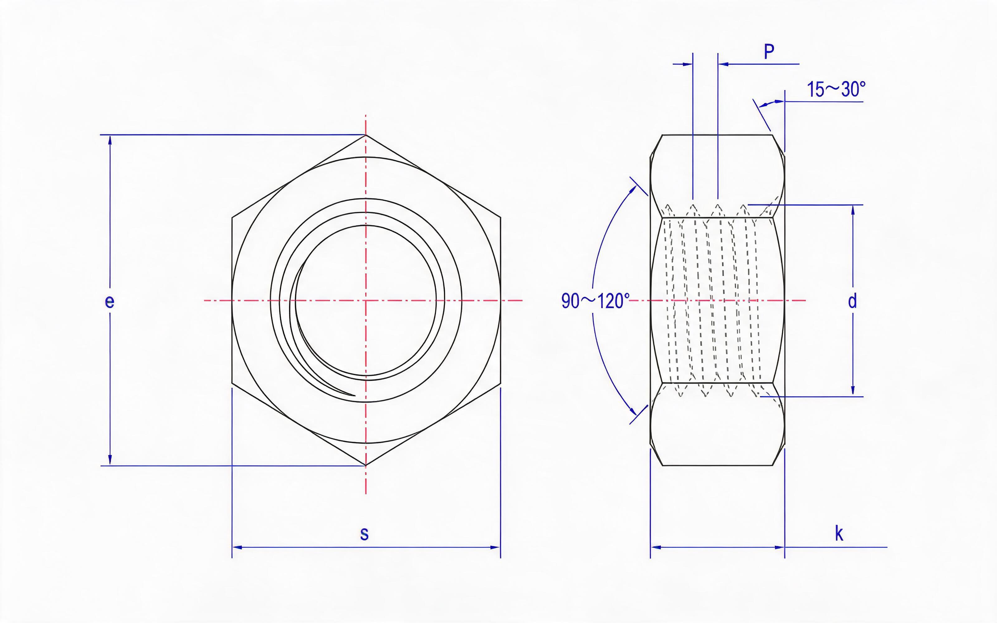 Type 2 hexagon nut fine thread Standard Drawing