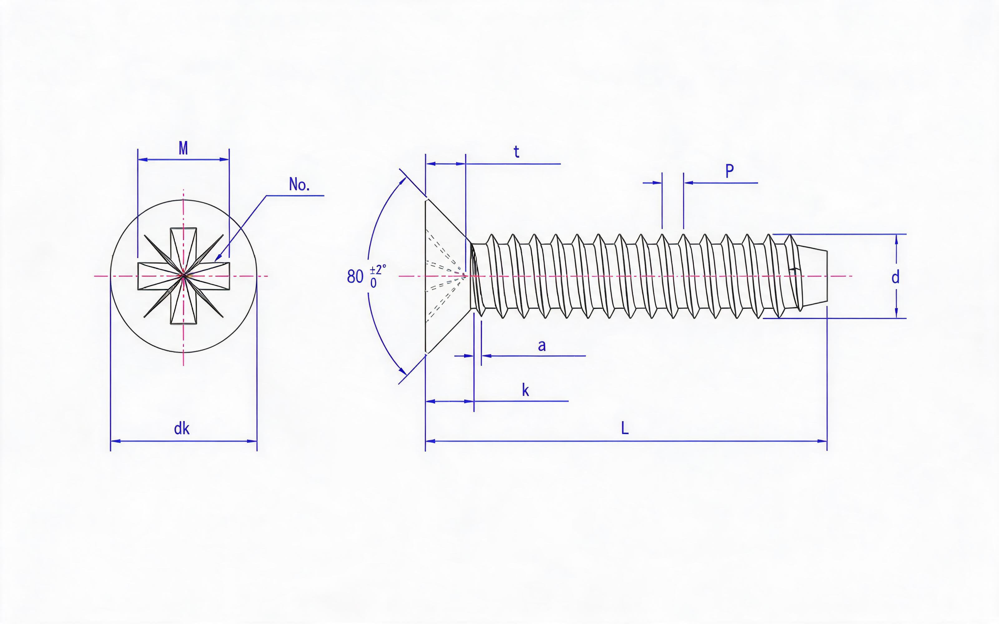Type F countersunk head self-tapping screw with herringbone groove Standard Drawing