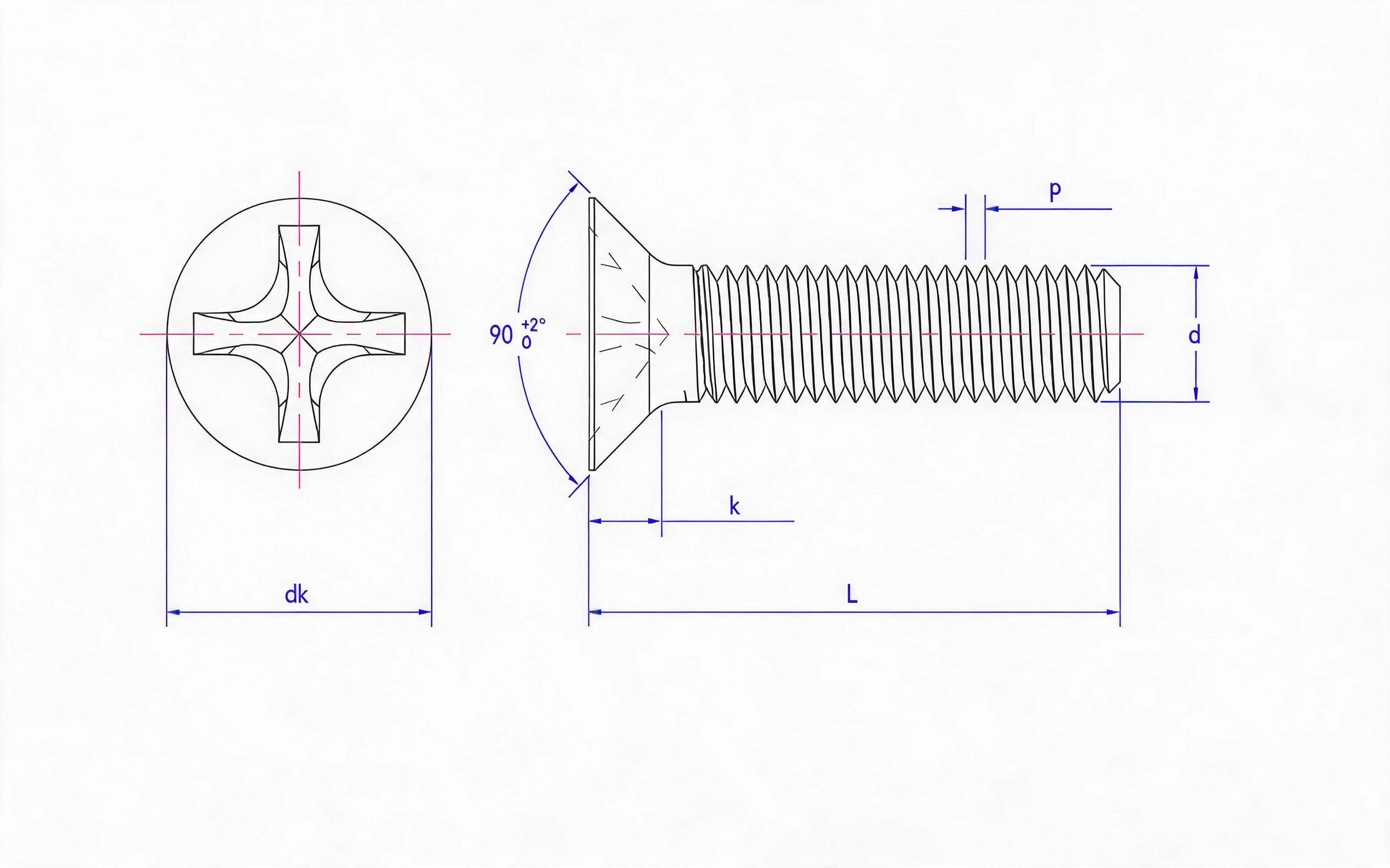 Cross recessed countersunk head screw Standard Drawing