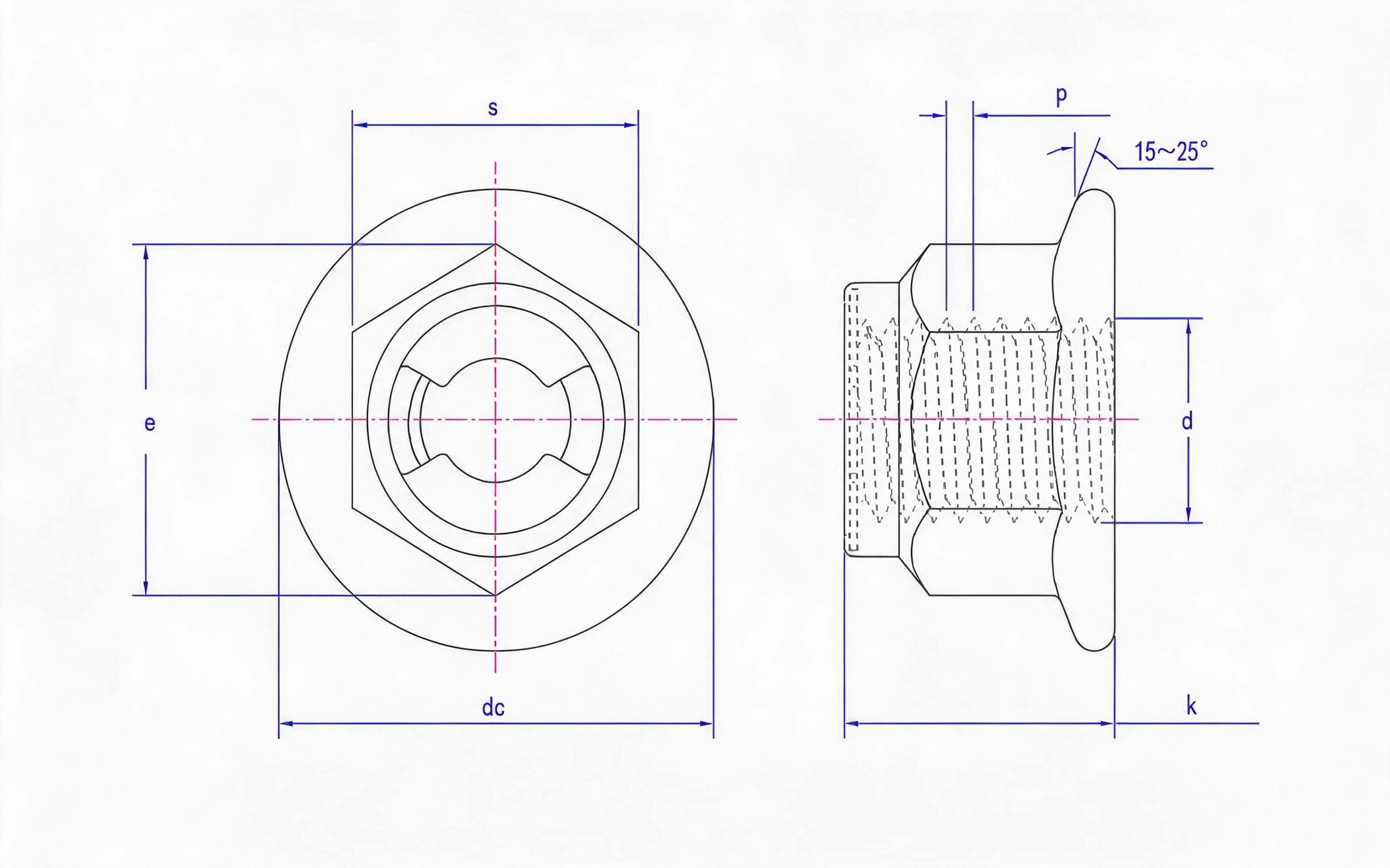 Type 2 sheet metal insert hexagon flange lock nut Standard Drawing