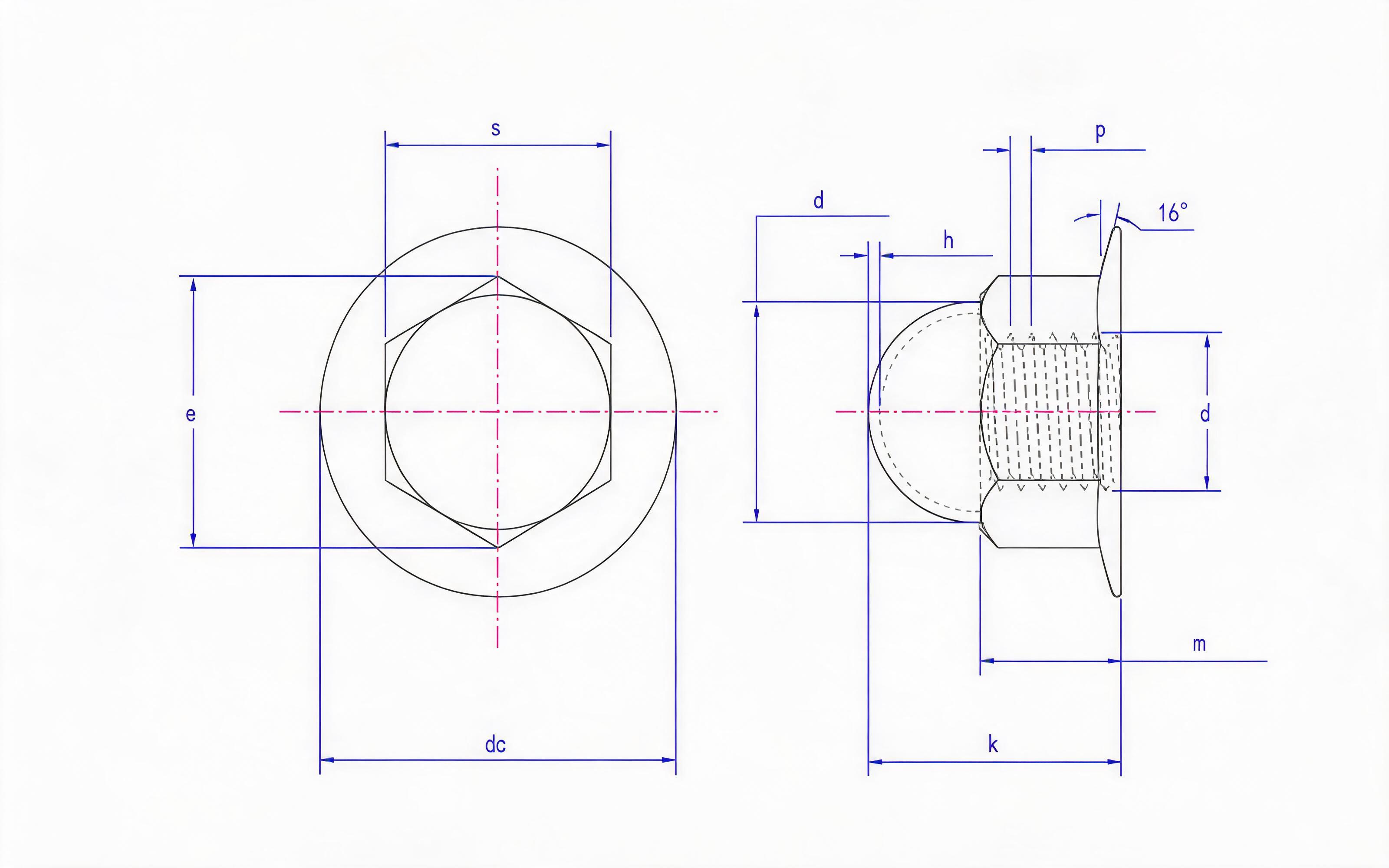 Hexagon flange cover nut welding type Standard Drawing