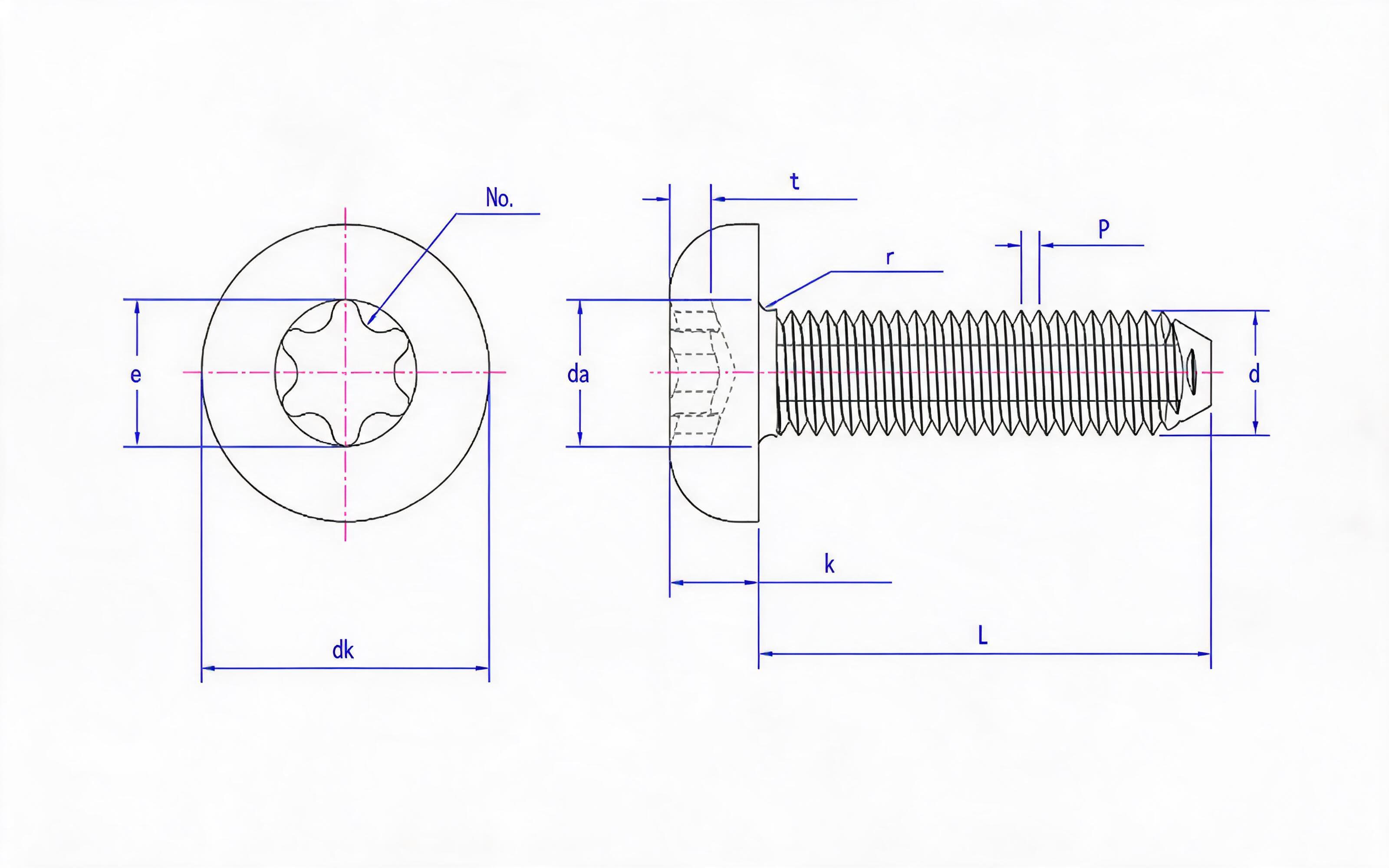 Torx recessed pan-head triangular lock screw Standard Drawing