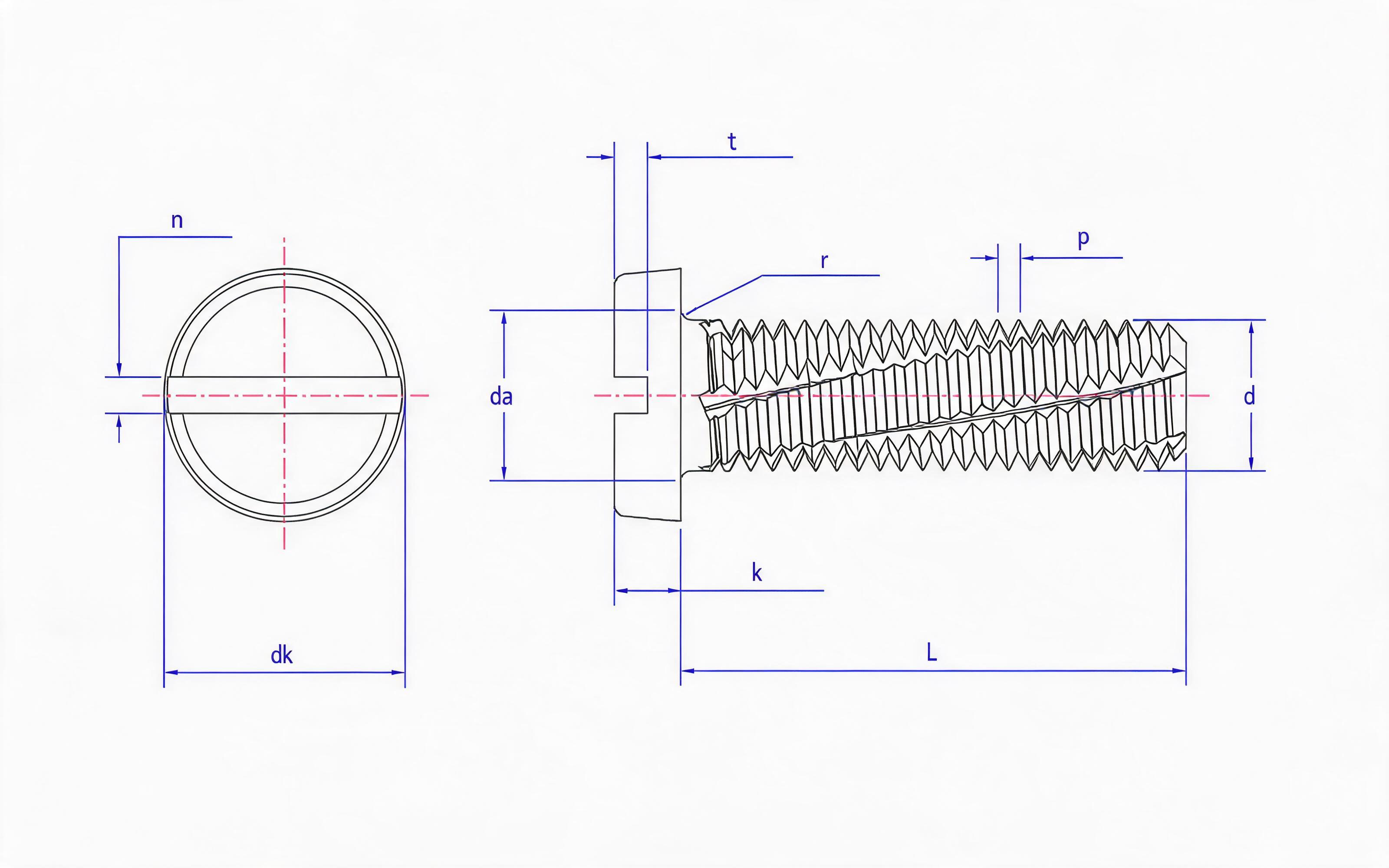Slotted cheese head cutting screw Standard Drawing