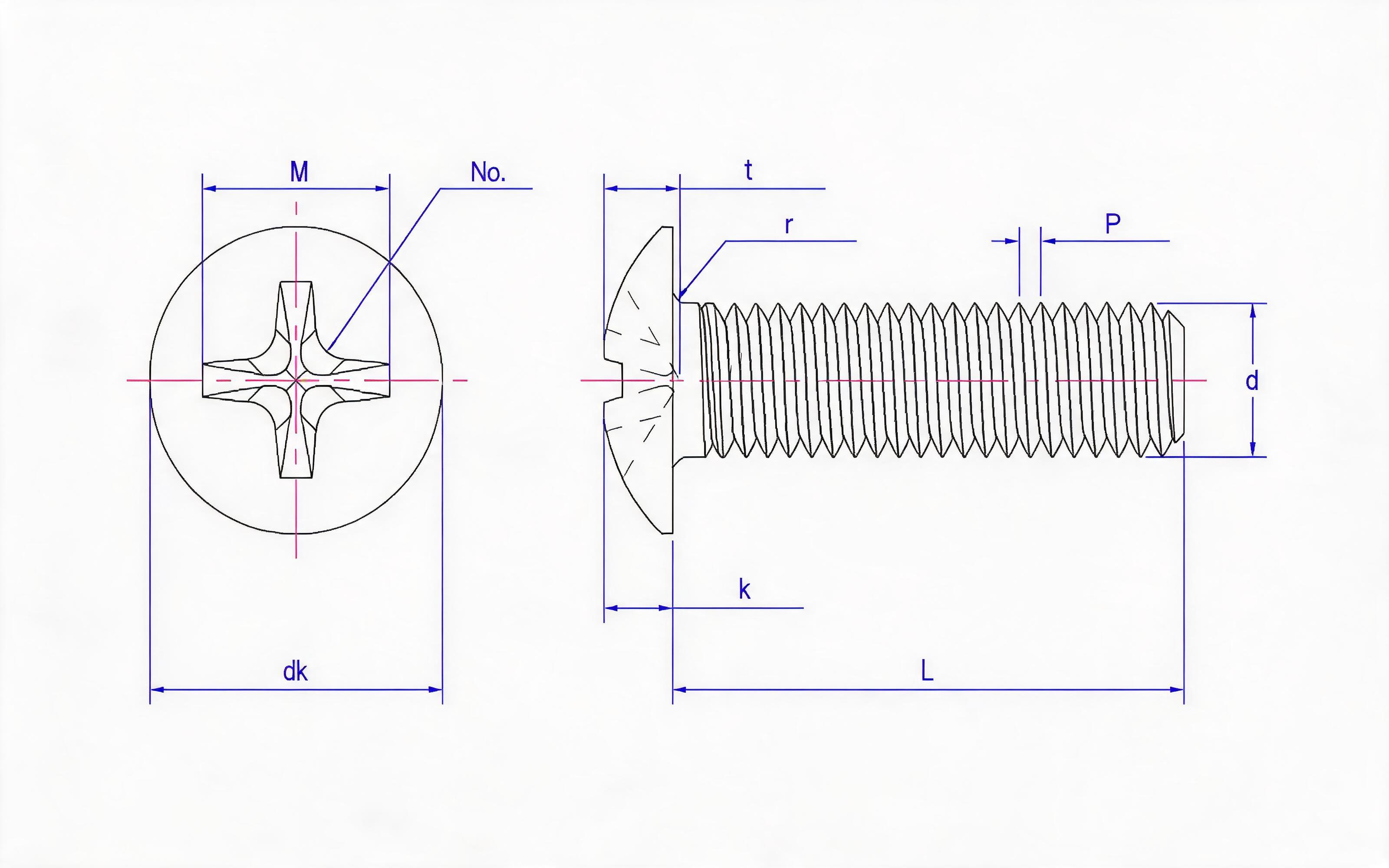 Cross recessed big flat head screw Standard Drawing