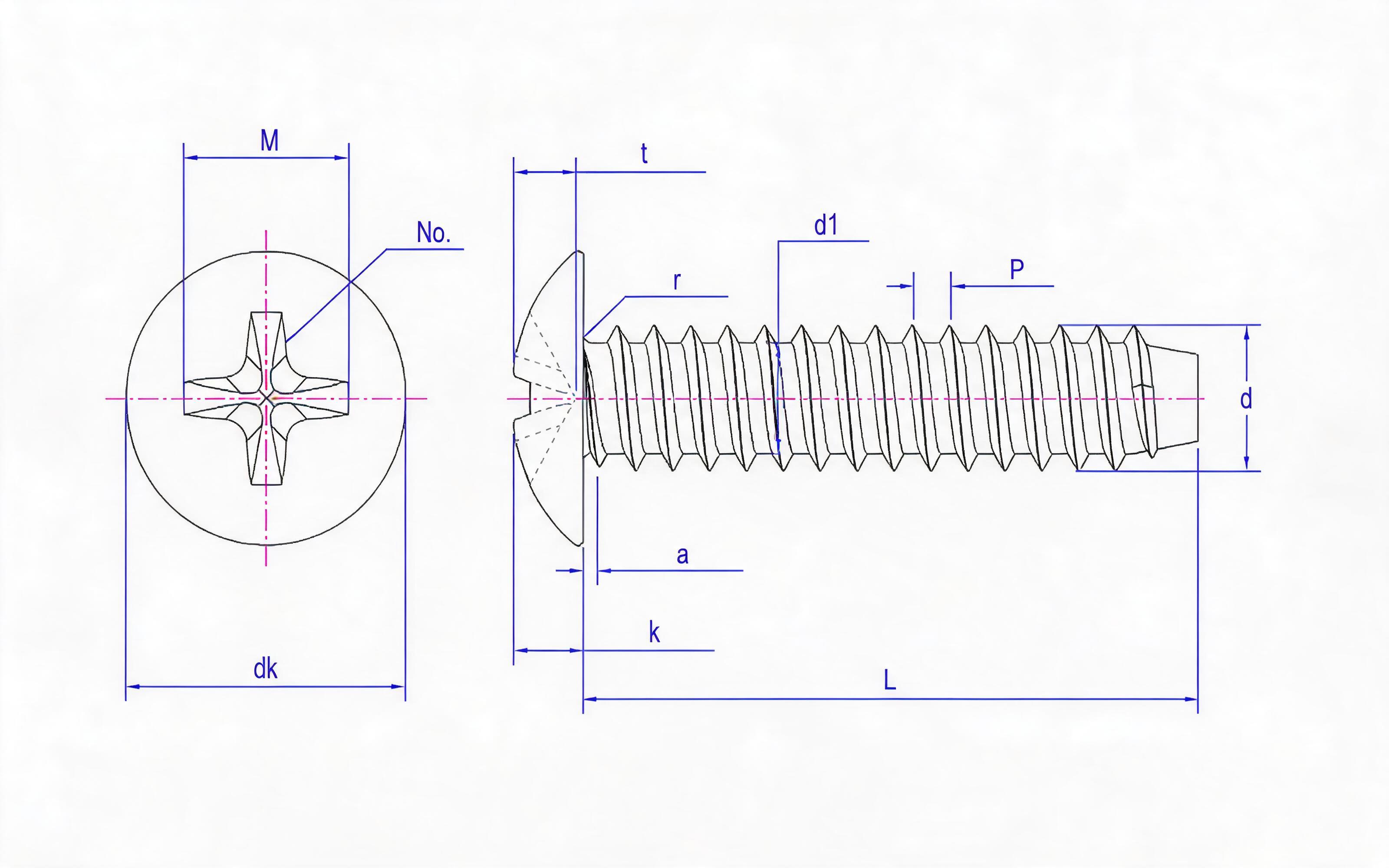 Cross recessed big flat head self-tapping screw F-type Standard Drawing