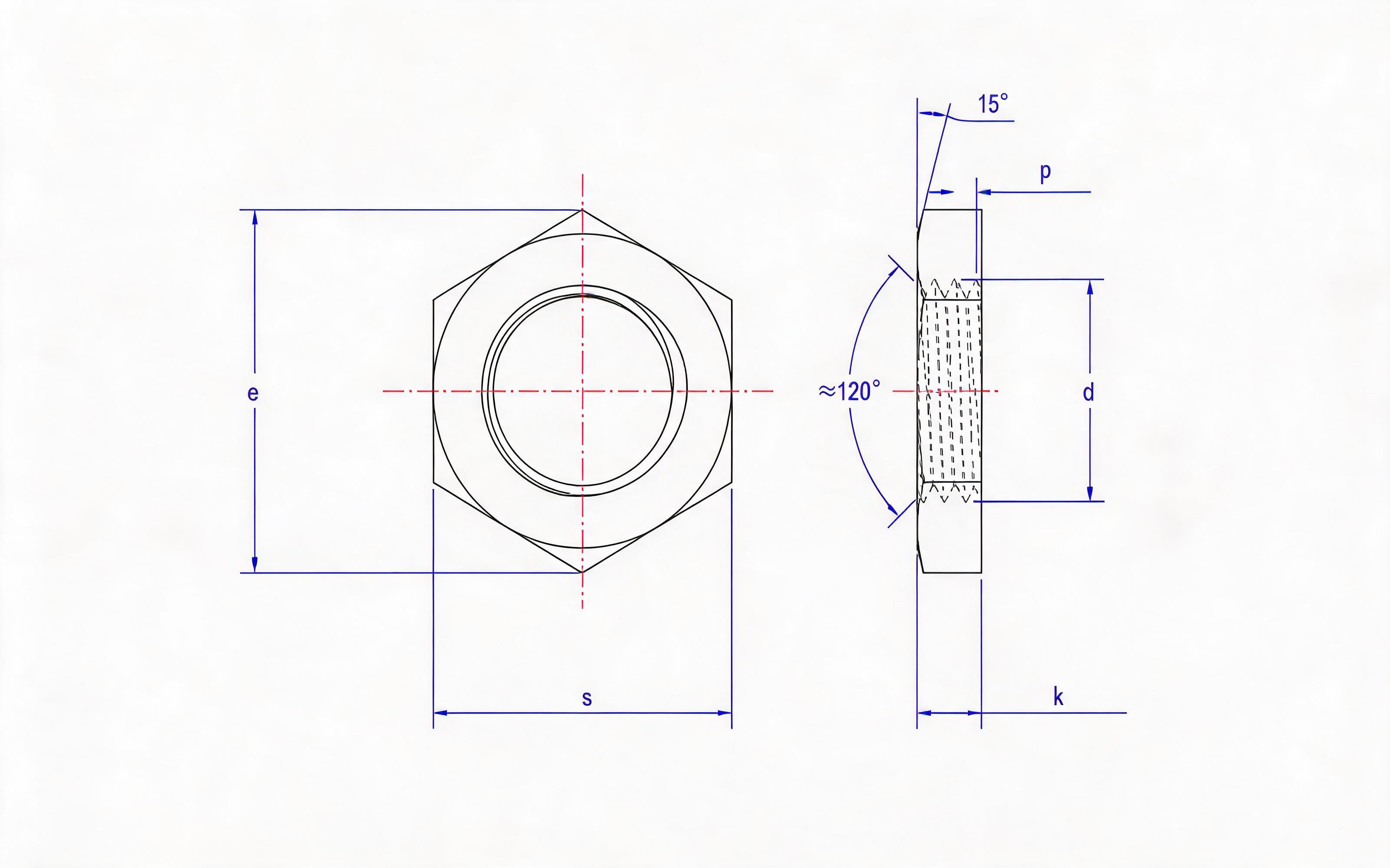 Small hexagon nut Standard Drawing