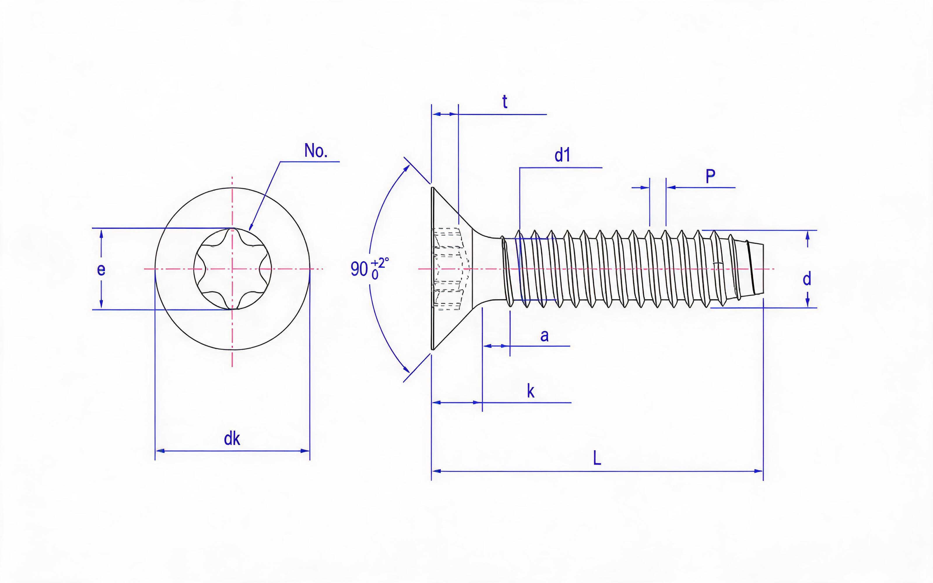 Torx recessed countersunk head self-tapping screw type F Standard Drawing
