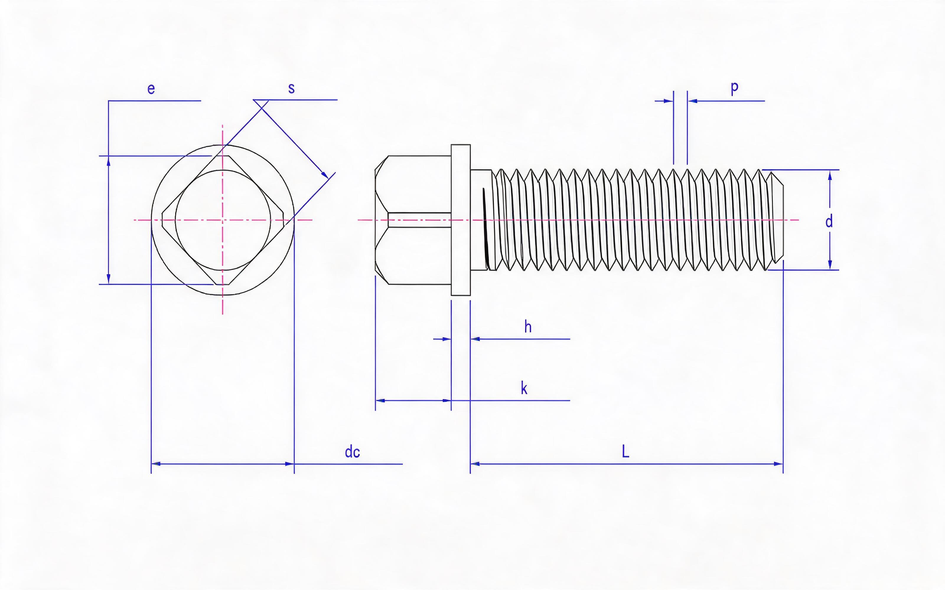 Square head bolt with gasket Standard Drawing