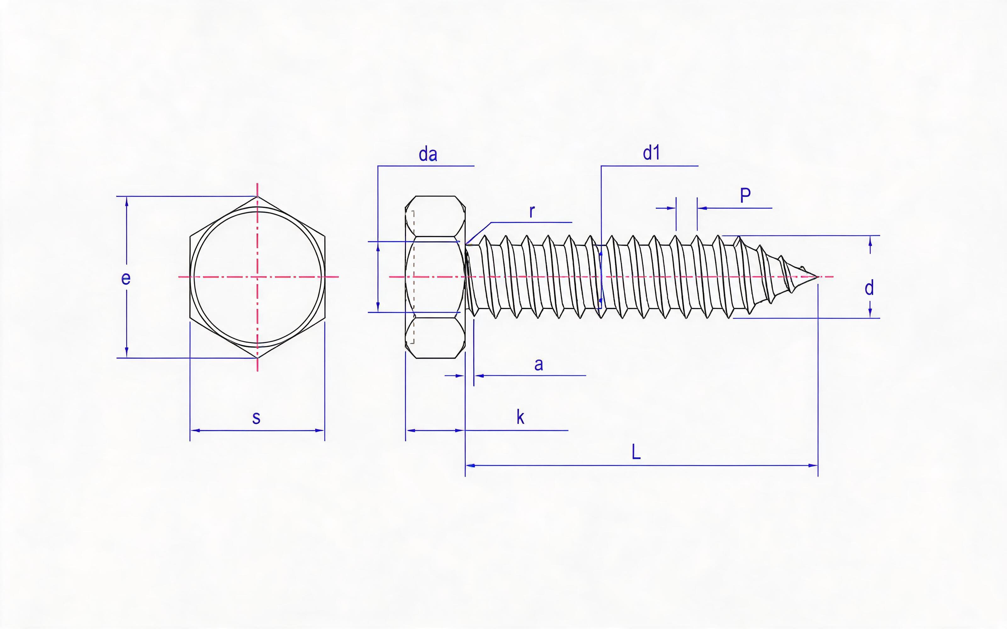 Type C recessed hexagon head self-tapping screw Standard Drawing