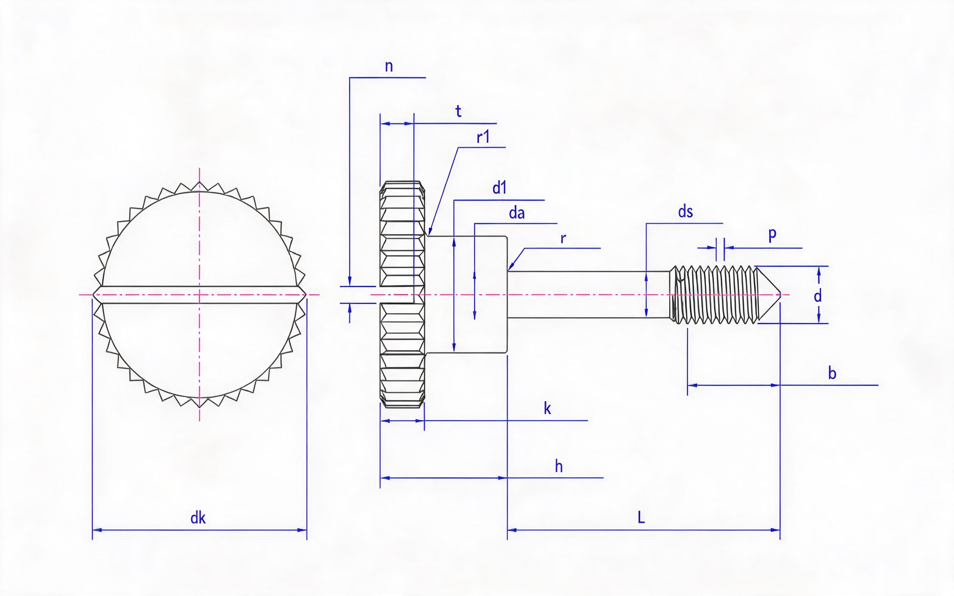SLOTTED KNUCKLED HEAD STEP WITHOUT SCREW L LONG THREAD (CONE TAIL) Standard Drawing