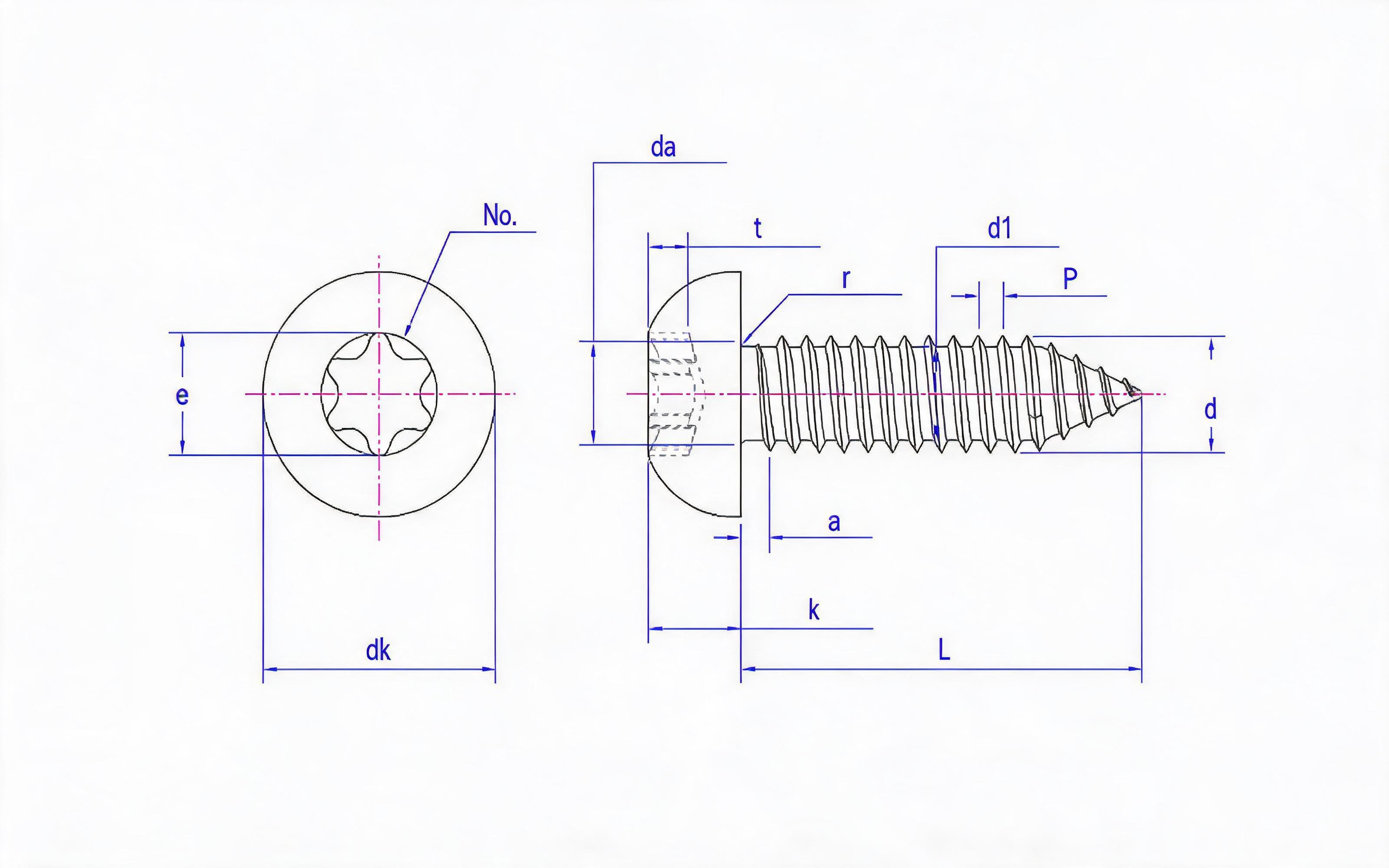 Torx recessed panhead self-tapping screw R type Standard Drawing