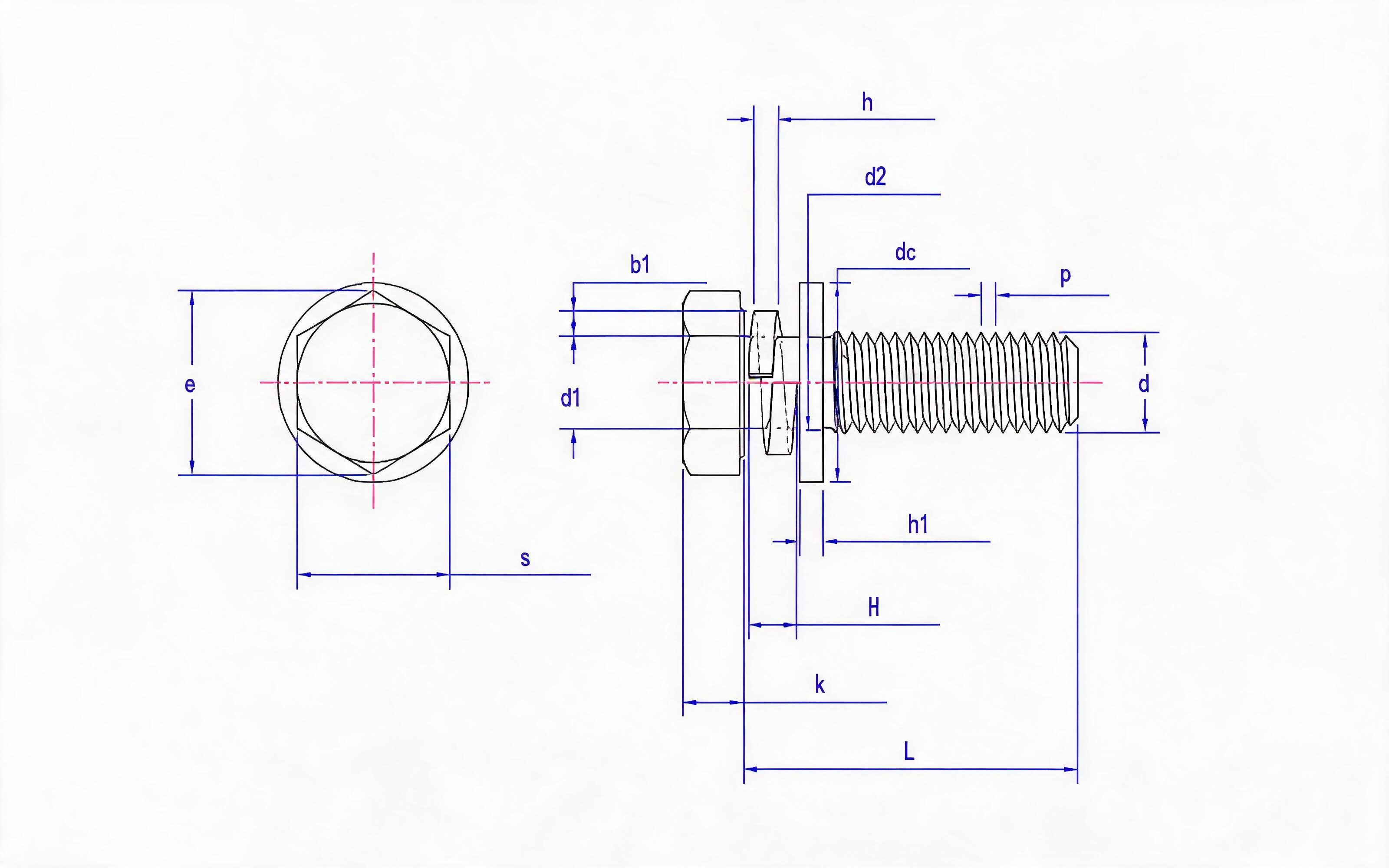 Combination of hexagon bolt, spring washer and flat washer Standard Drawing