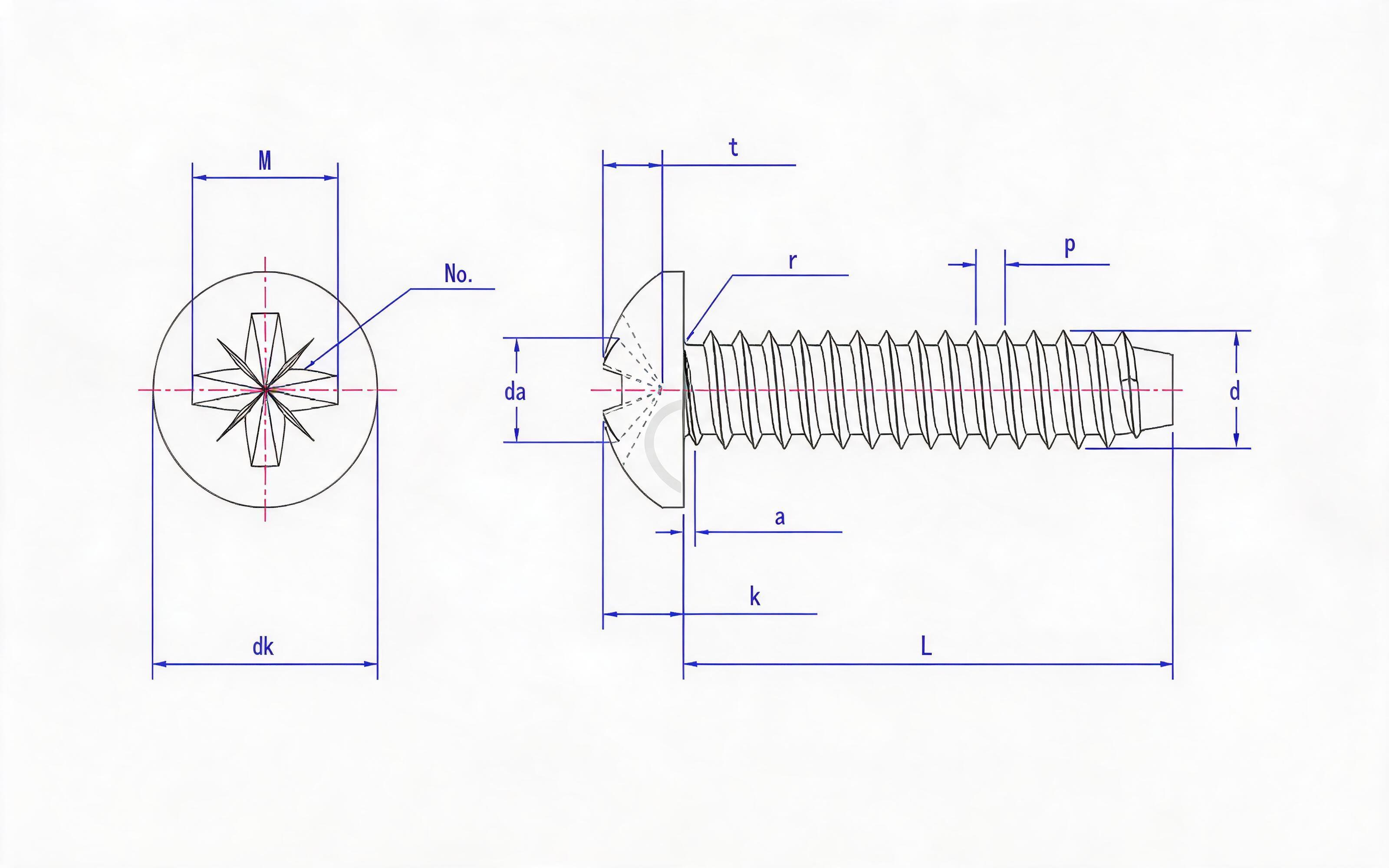 Type F panhead self-tapping screw with herringbone groove Standard Drawing