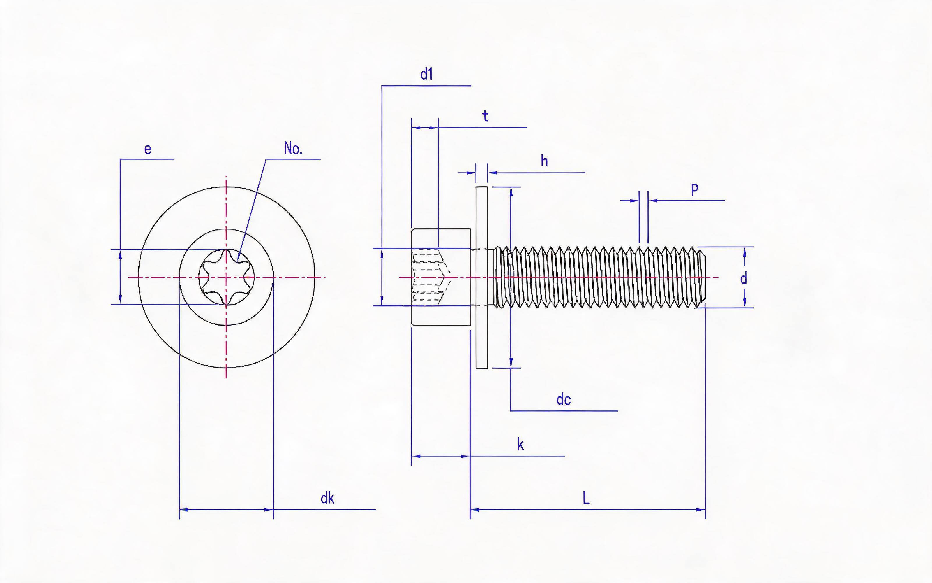 Combination of hexagon socket cheese head screw and big flat washer (ISO 14579) Standard Drawing