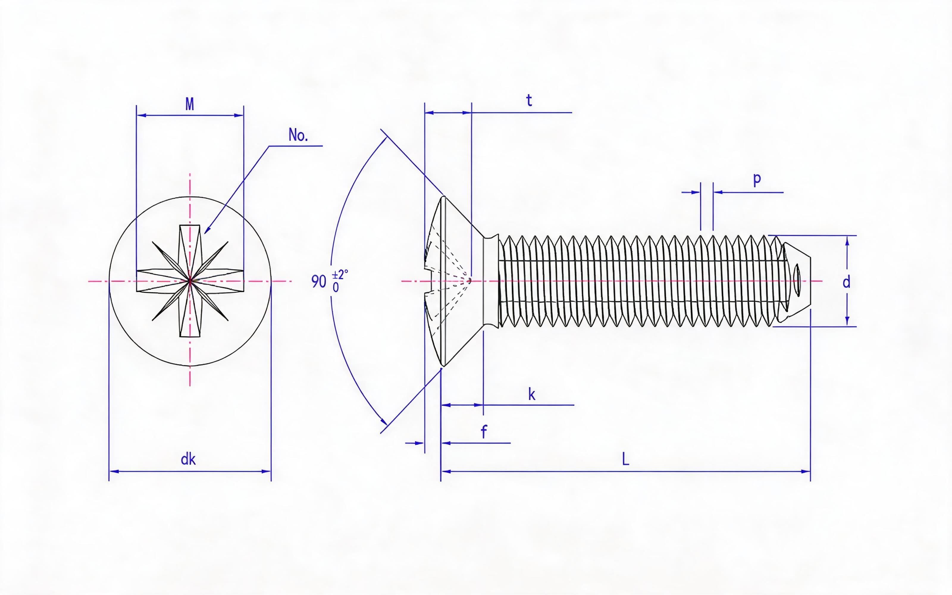 Herringbone groove countersunk head triangle lock screw (Z type) Standard Drawing