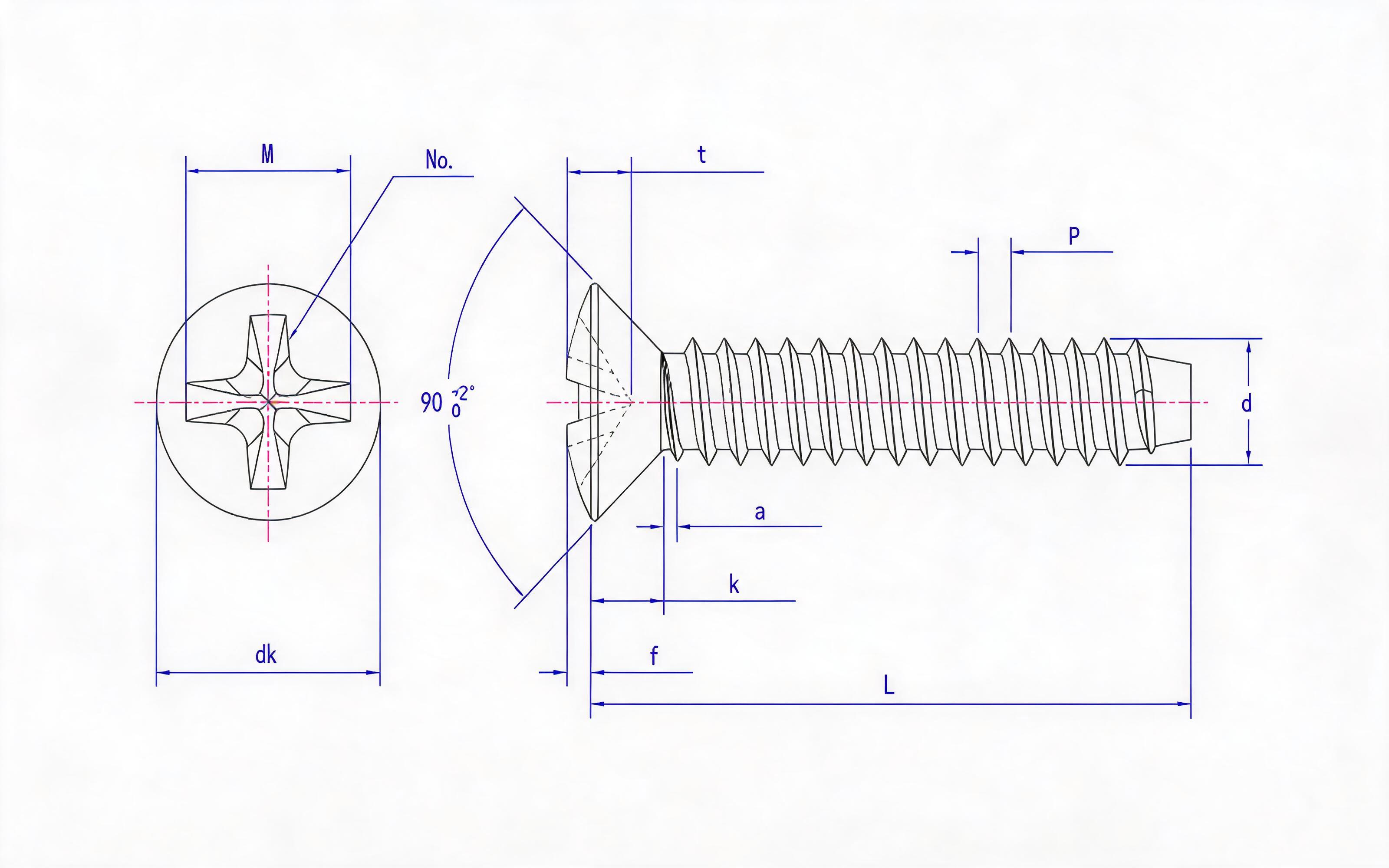 Cross recessed countersunk head self-tapping screw F-type Standard Drawing