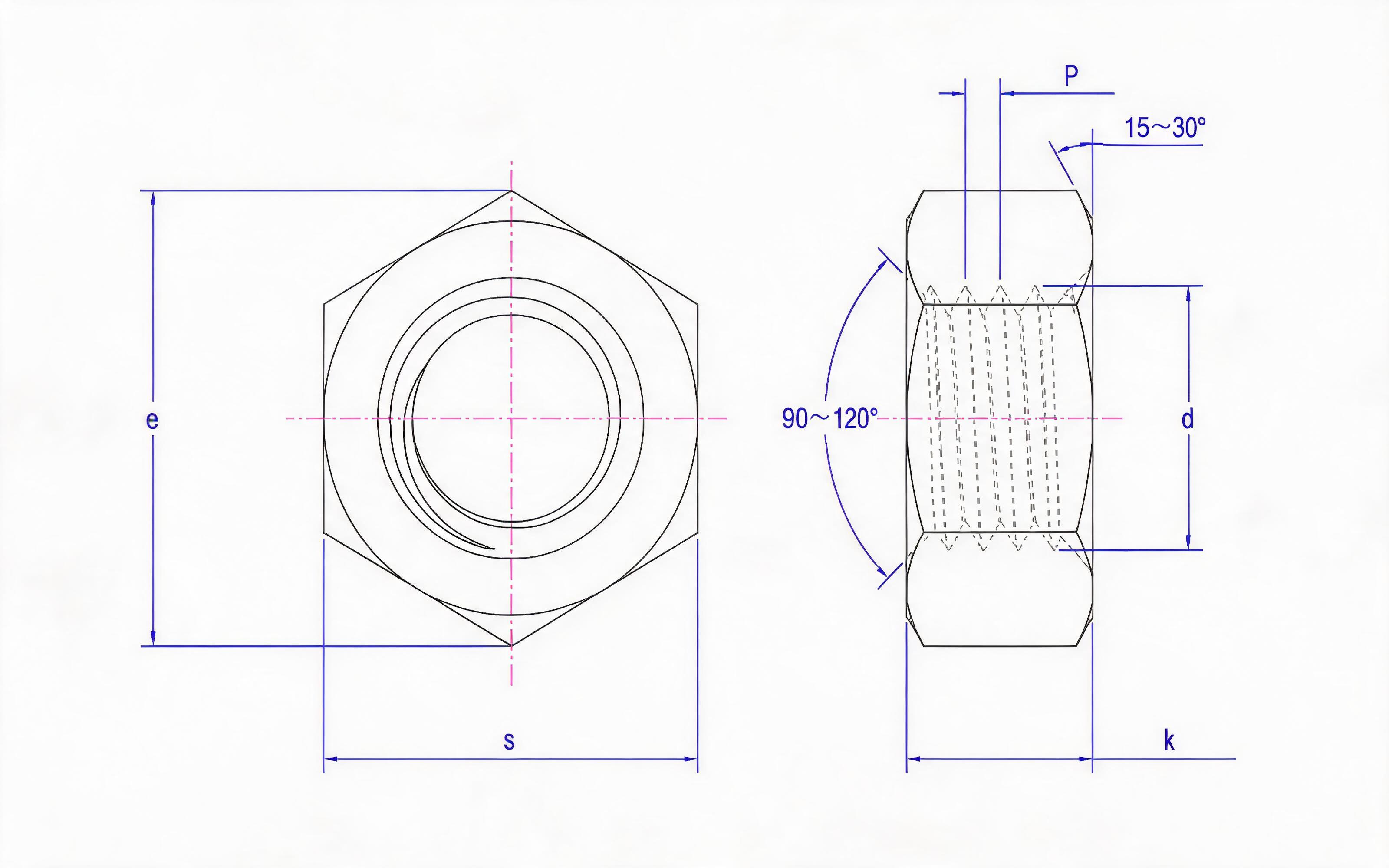 Type 1 hexagon fine thread nut Standard Drawing