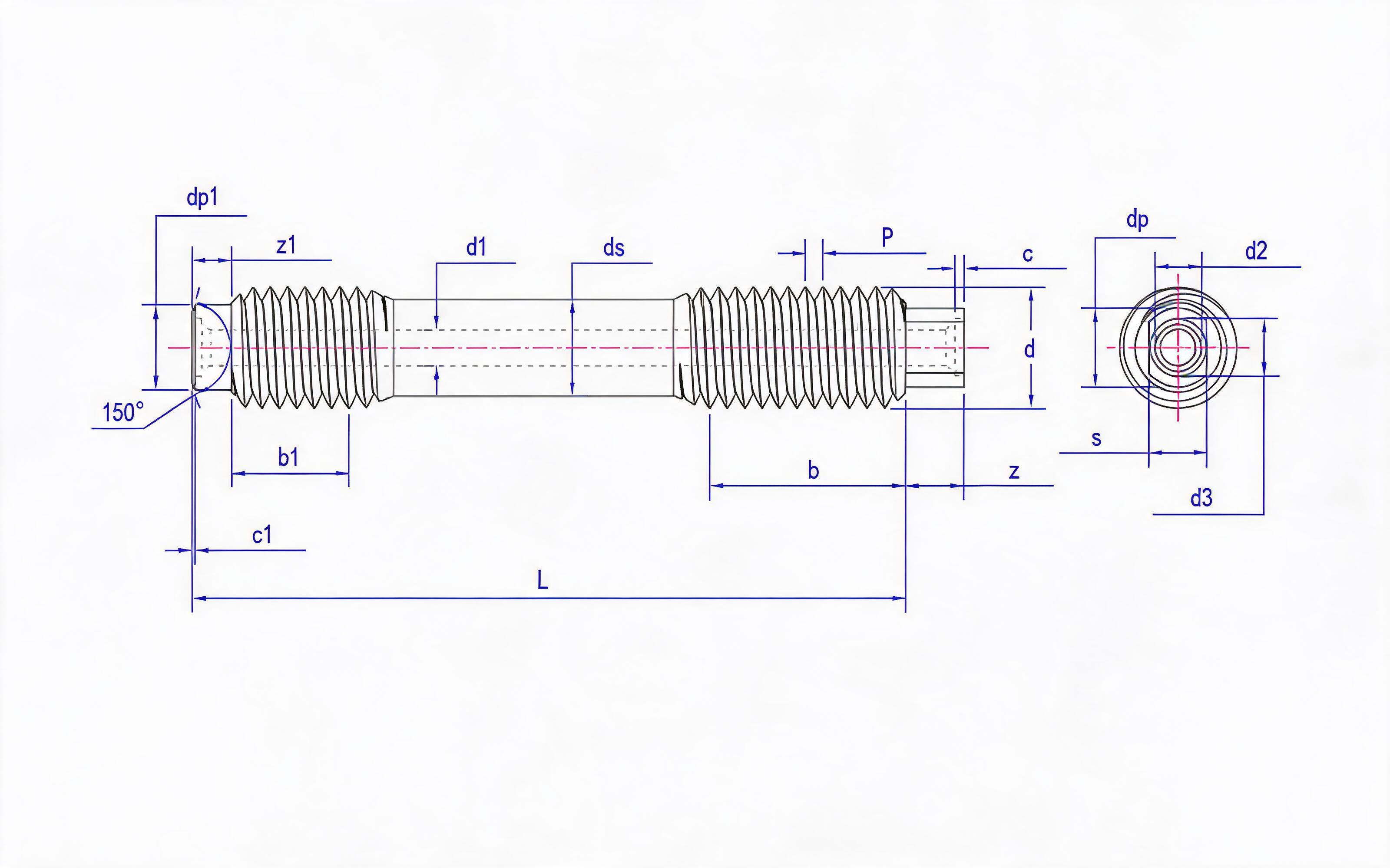 Type C and LW Double-head Long Thread Studs (d ≥ 64mm) Table 2 Standard Drawing