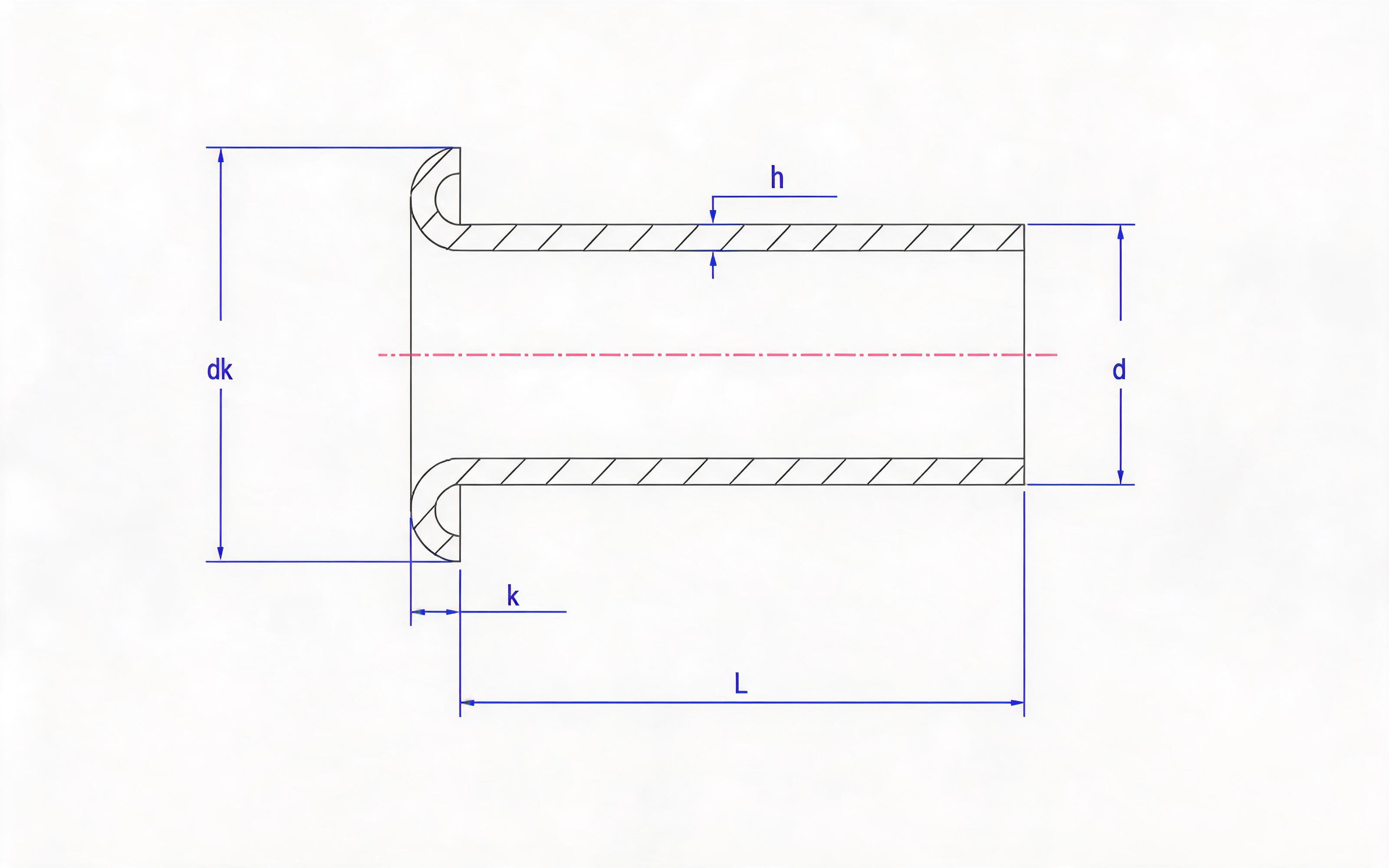 B Tubular Rivet (wall thickness 0.5mm) Standard Drawing