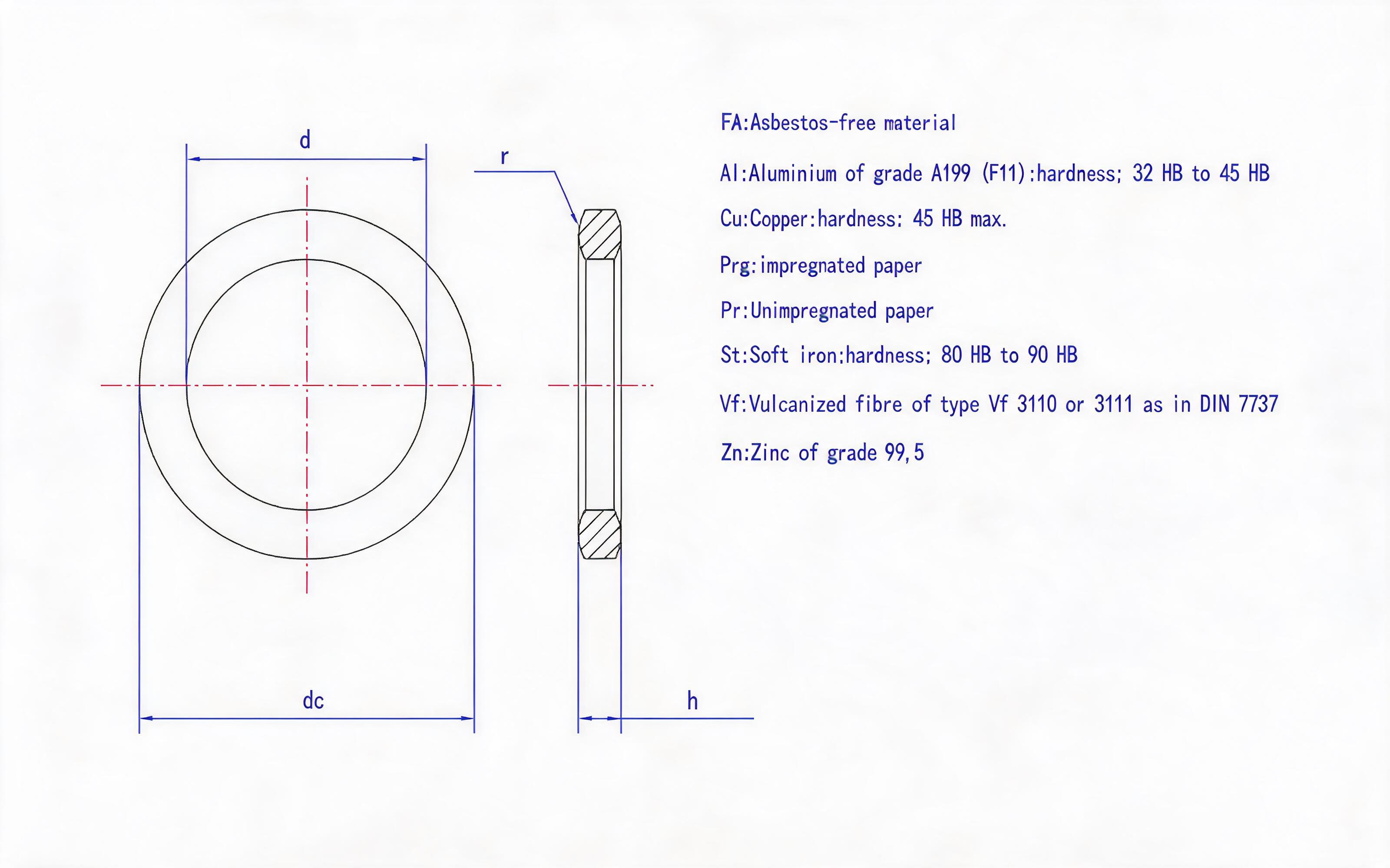 Type D Large Seal Washer (FA Al CuPrg Pr St Vf Zn) Standard Drawing