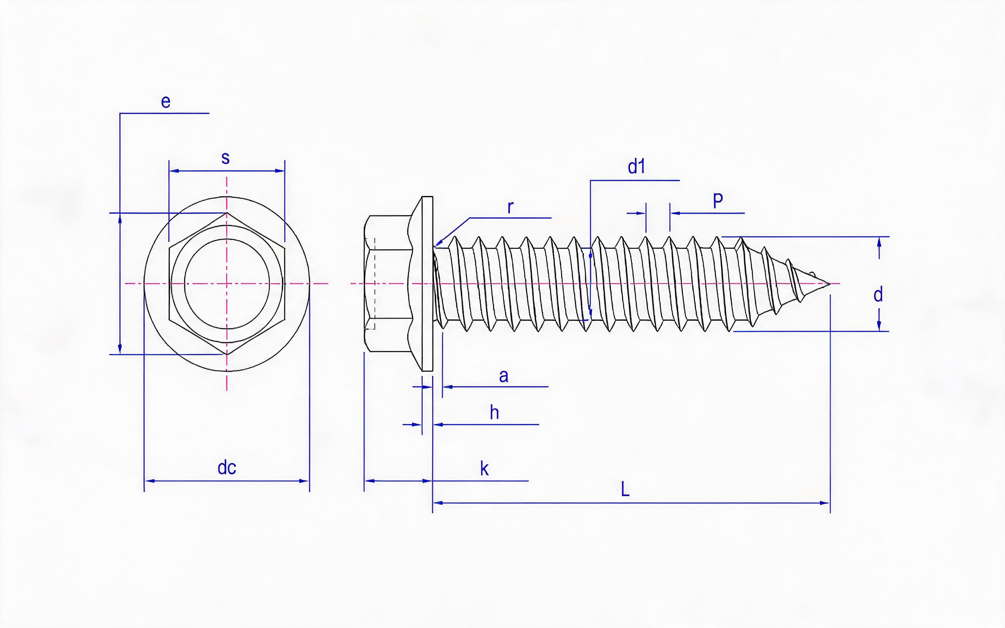 Hexagon flange self-tapping screw type C Standard Drawing