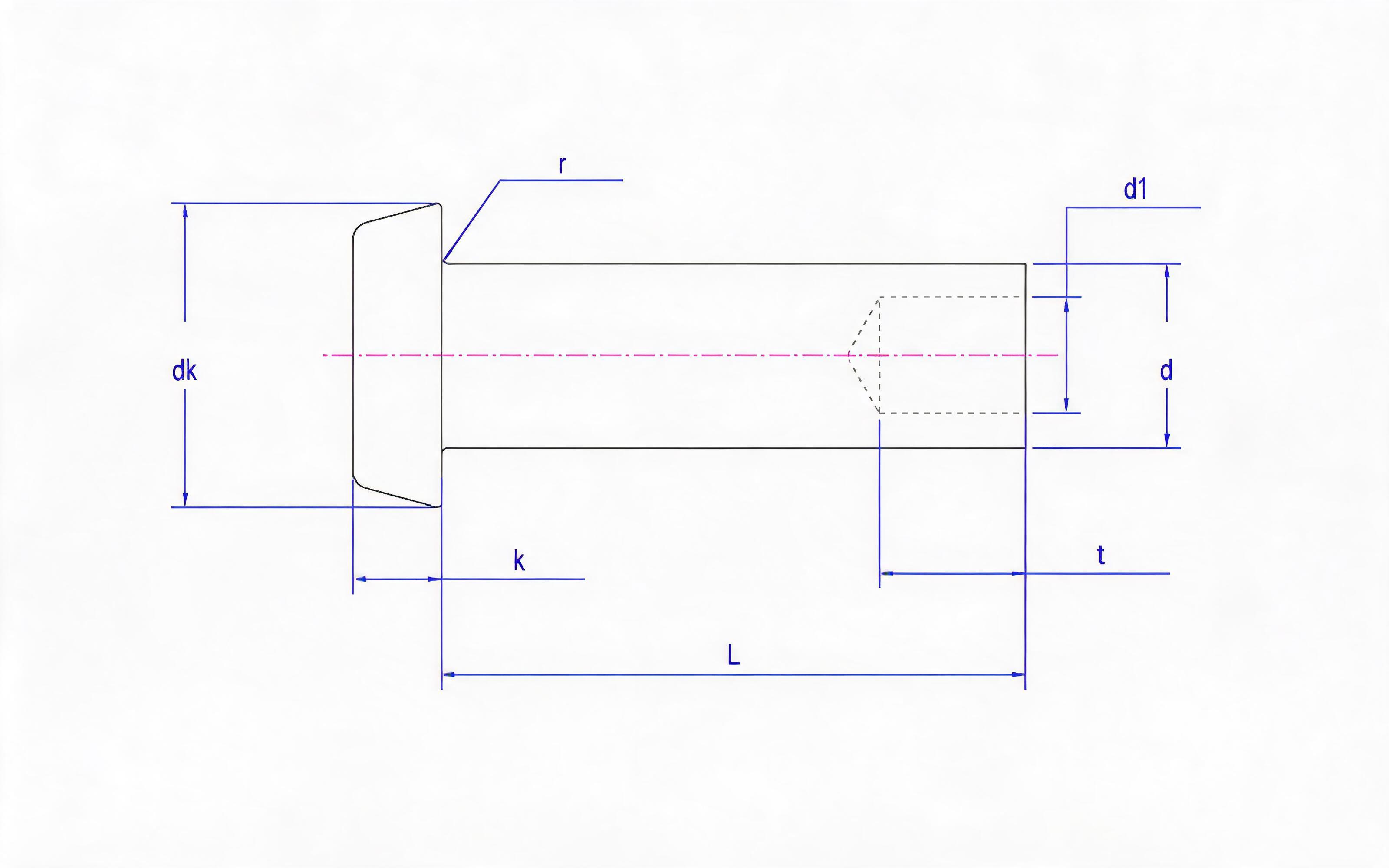 FLAT TAPE HEAD HALF BULK RIVETS (Ferrous Metal) Standard Drawing