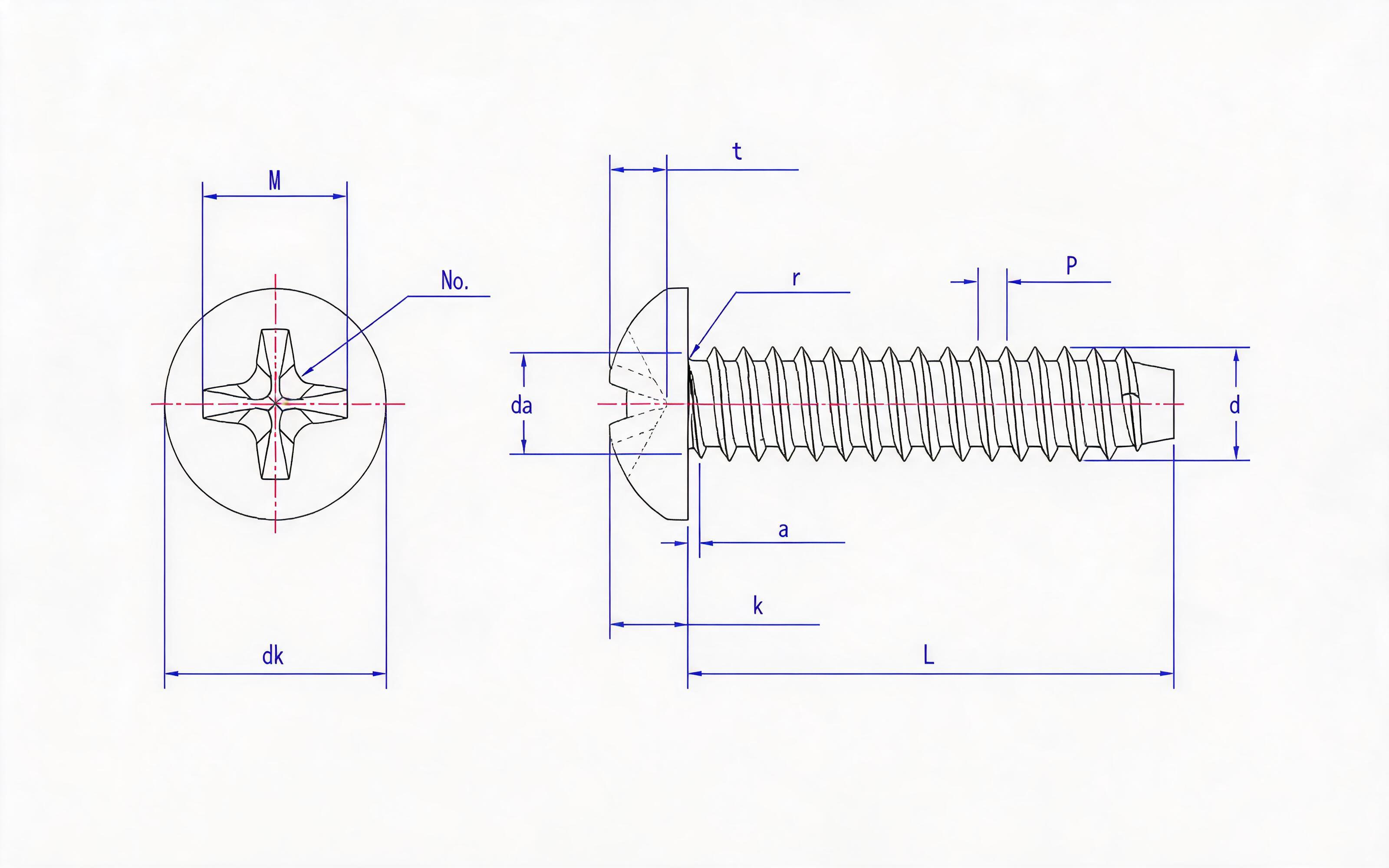 Cross recessed panhead self-tapping screw F-type Standard Drawing