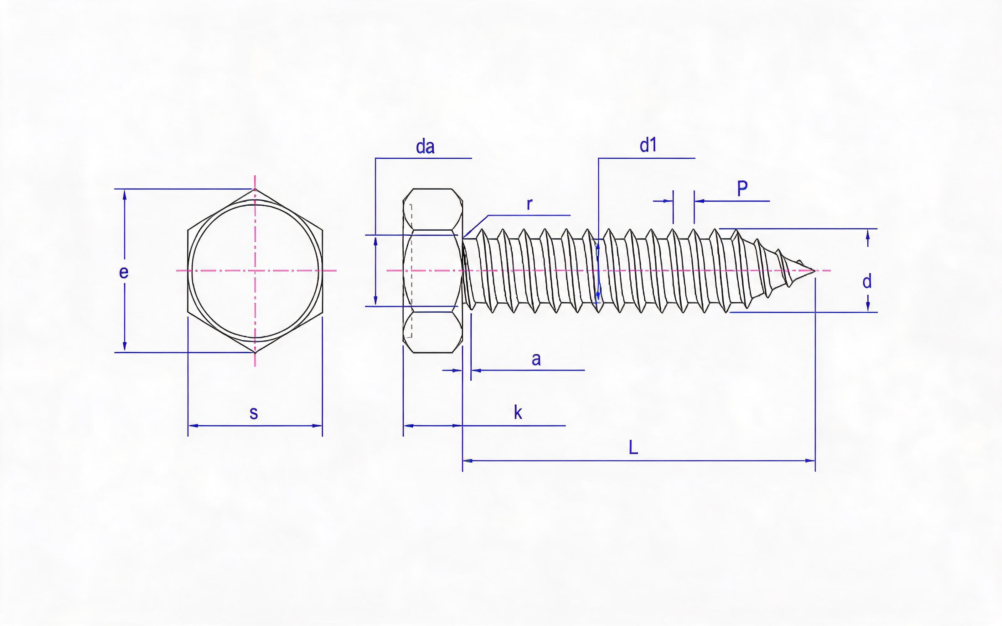 Type C recessed hexagon head self-tapping screw Standard Drawing