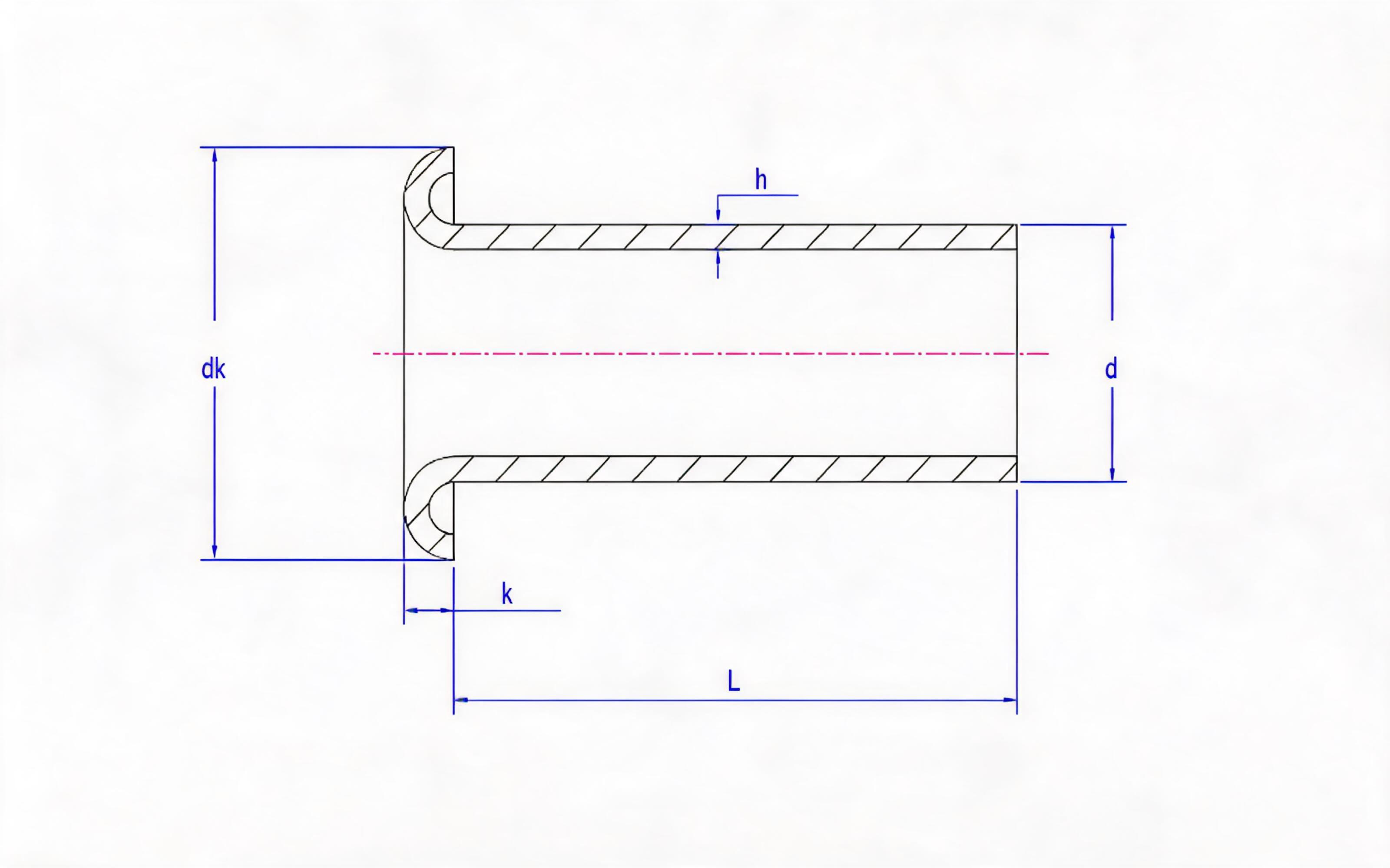 Type B tubular rivet (wall thickness 1mm) Standard Drawing