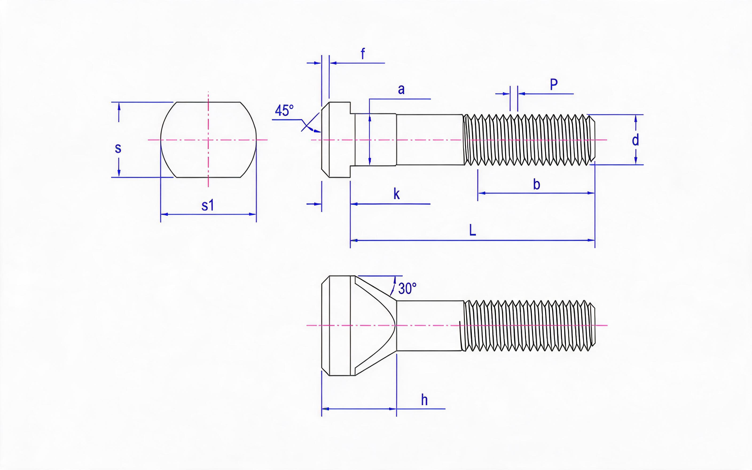 T-bolt (type B a ≤ d) Standard Drawing