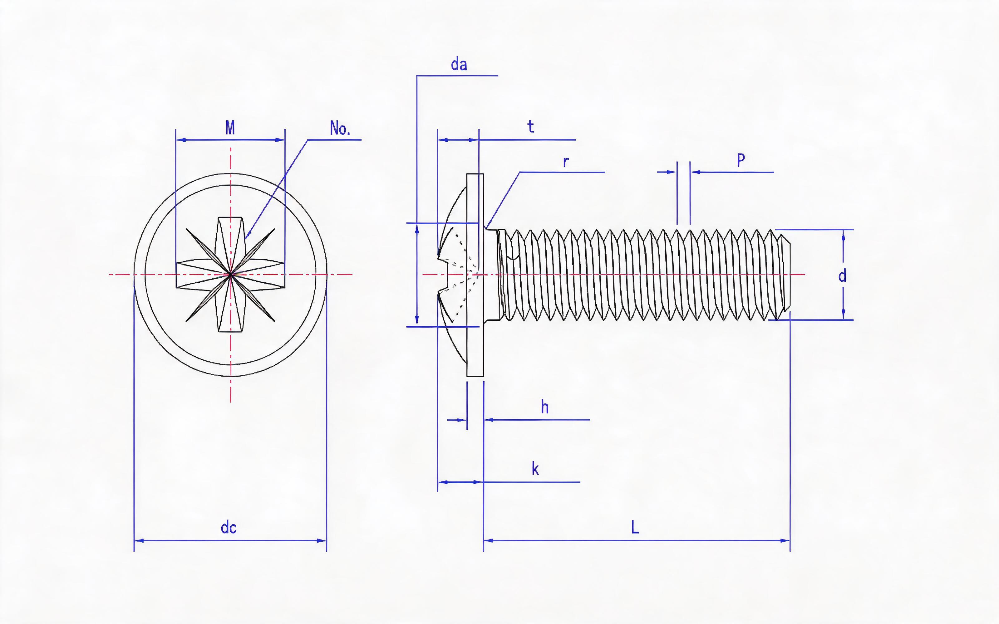 RAISED HEAD SCREW WITH PAD (Z-SLOT) Standard Drawing