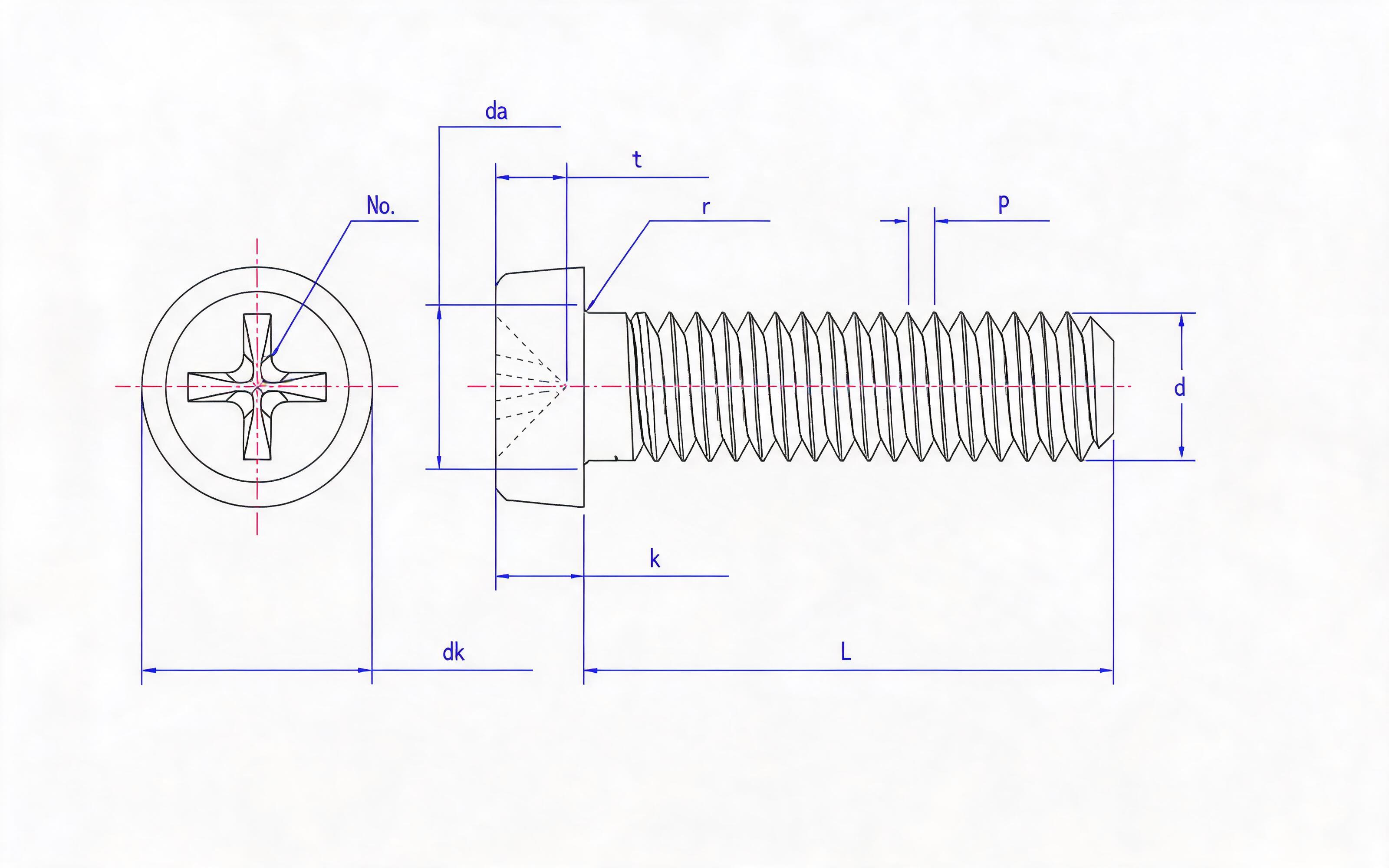 Cross recessed cheese head screw (H-groove) Standard Drawing