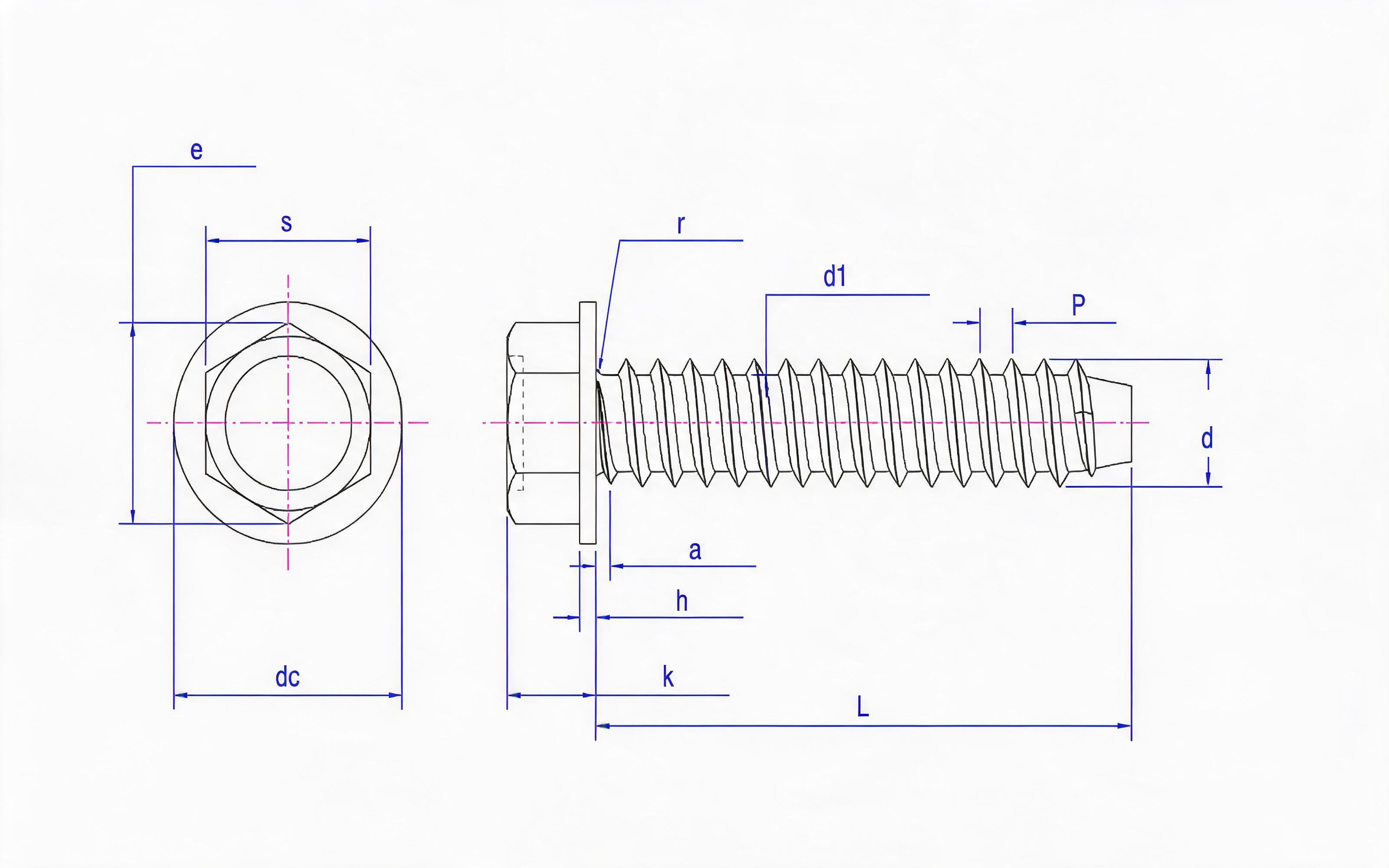 Hexagon head self-tapping screw type F Standard Drawing