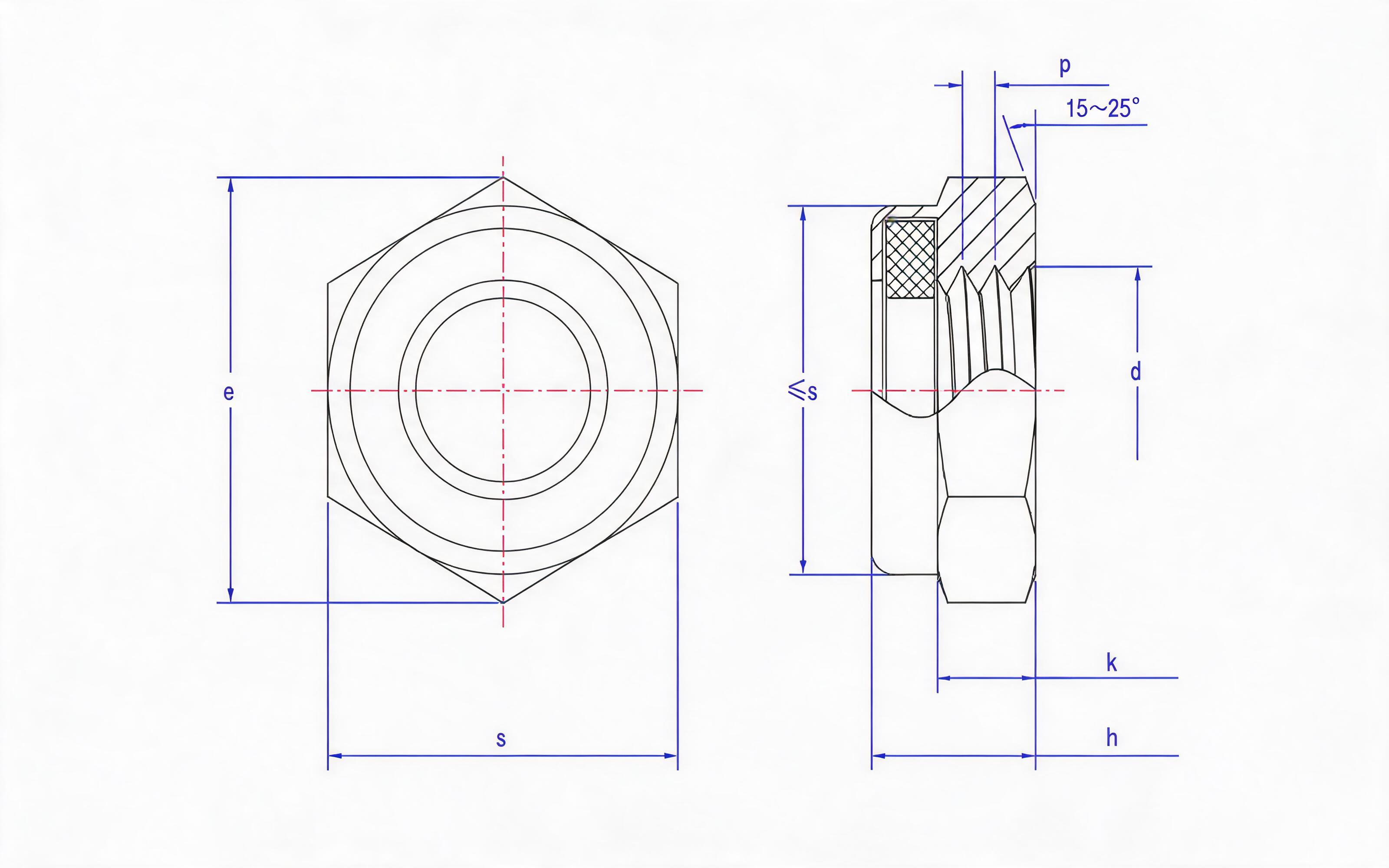 NONMETALLIC INSERT HEXAGON LOCK THIN NUT Standard Drawing