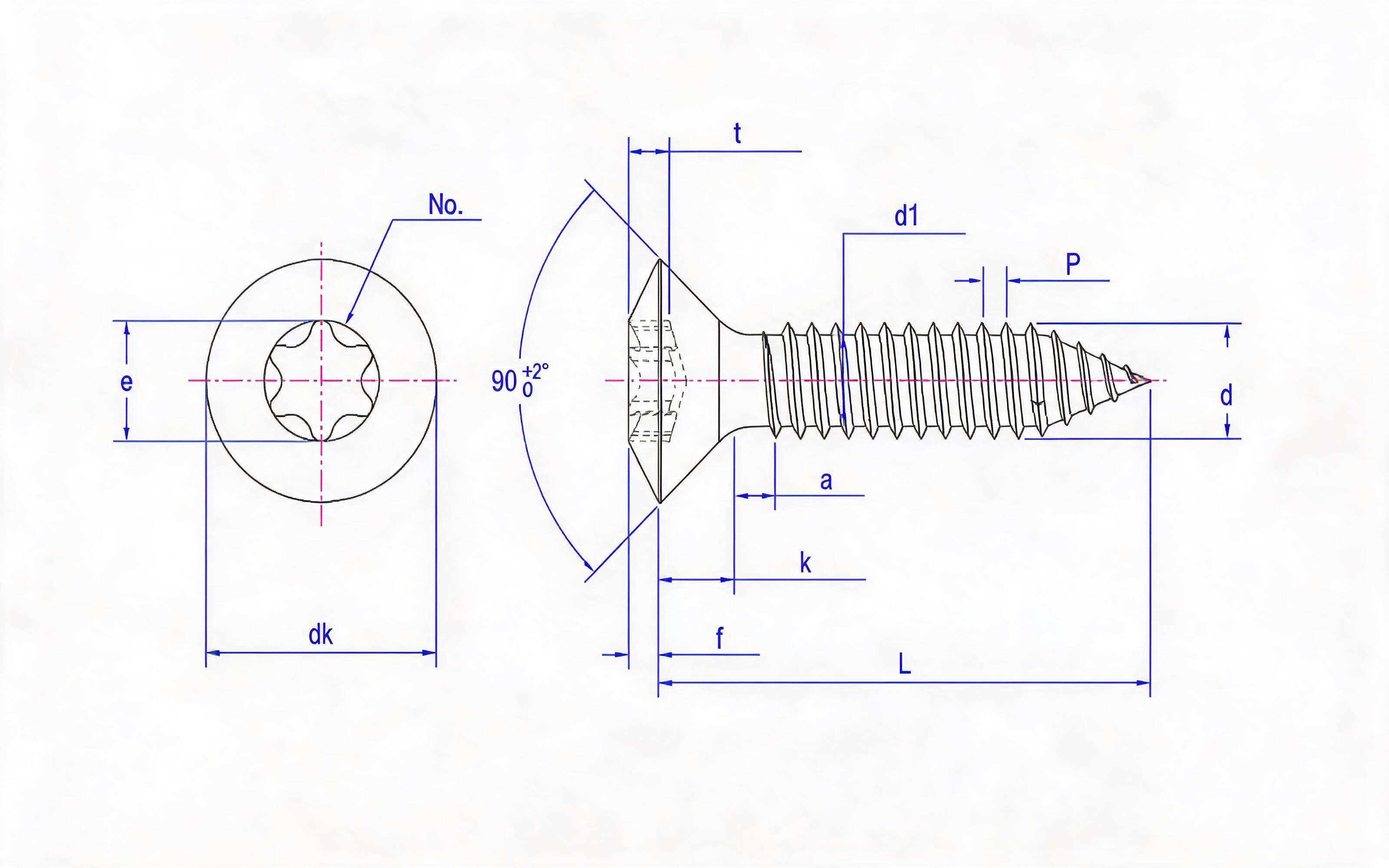 Type C hexagon socket countersunk head self-tapping screw Standard Drawing