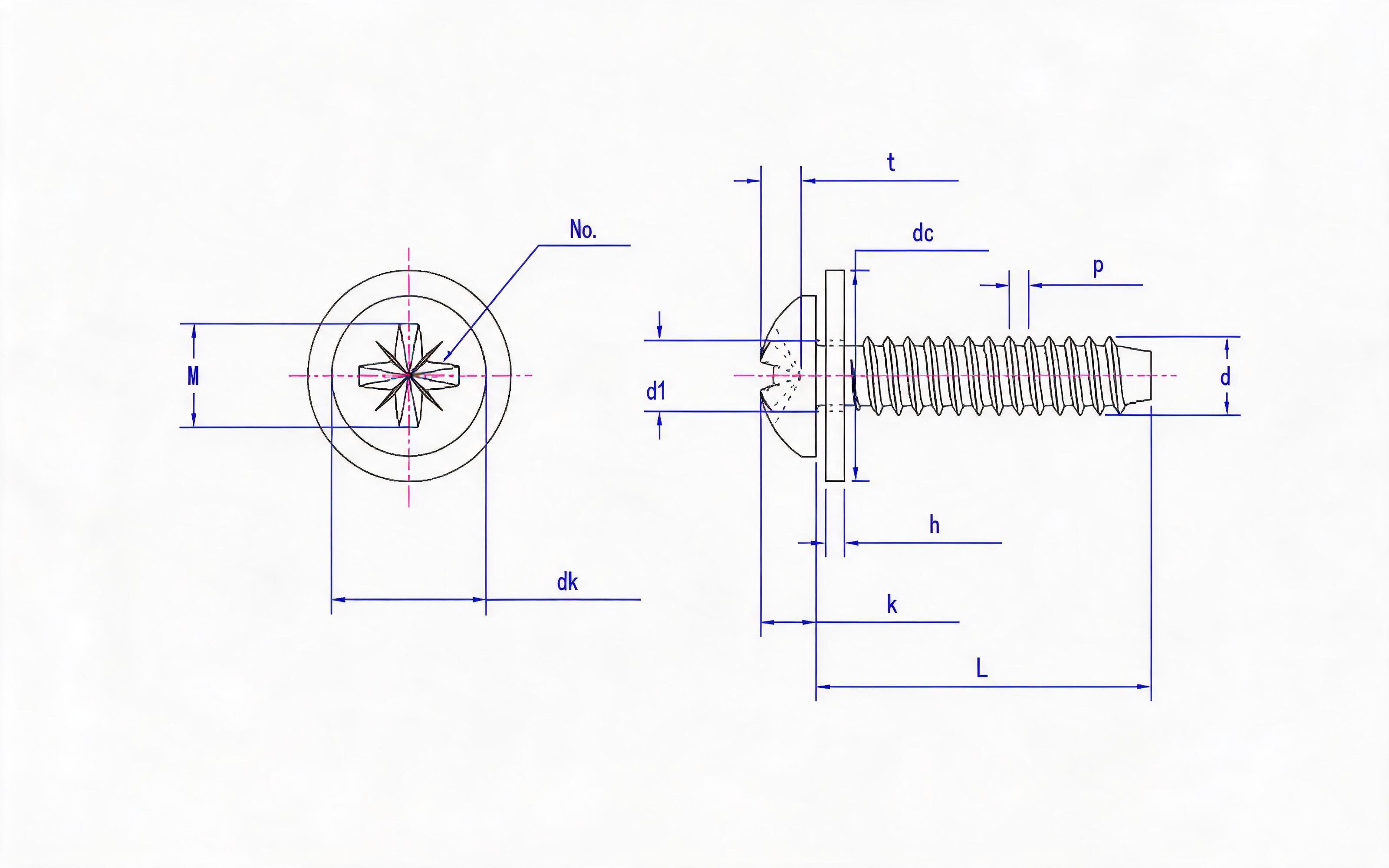Type F combination of herringbone groove panhead self-tapping screw and flat washer Standard Drawing
