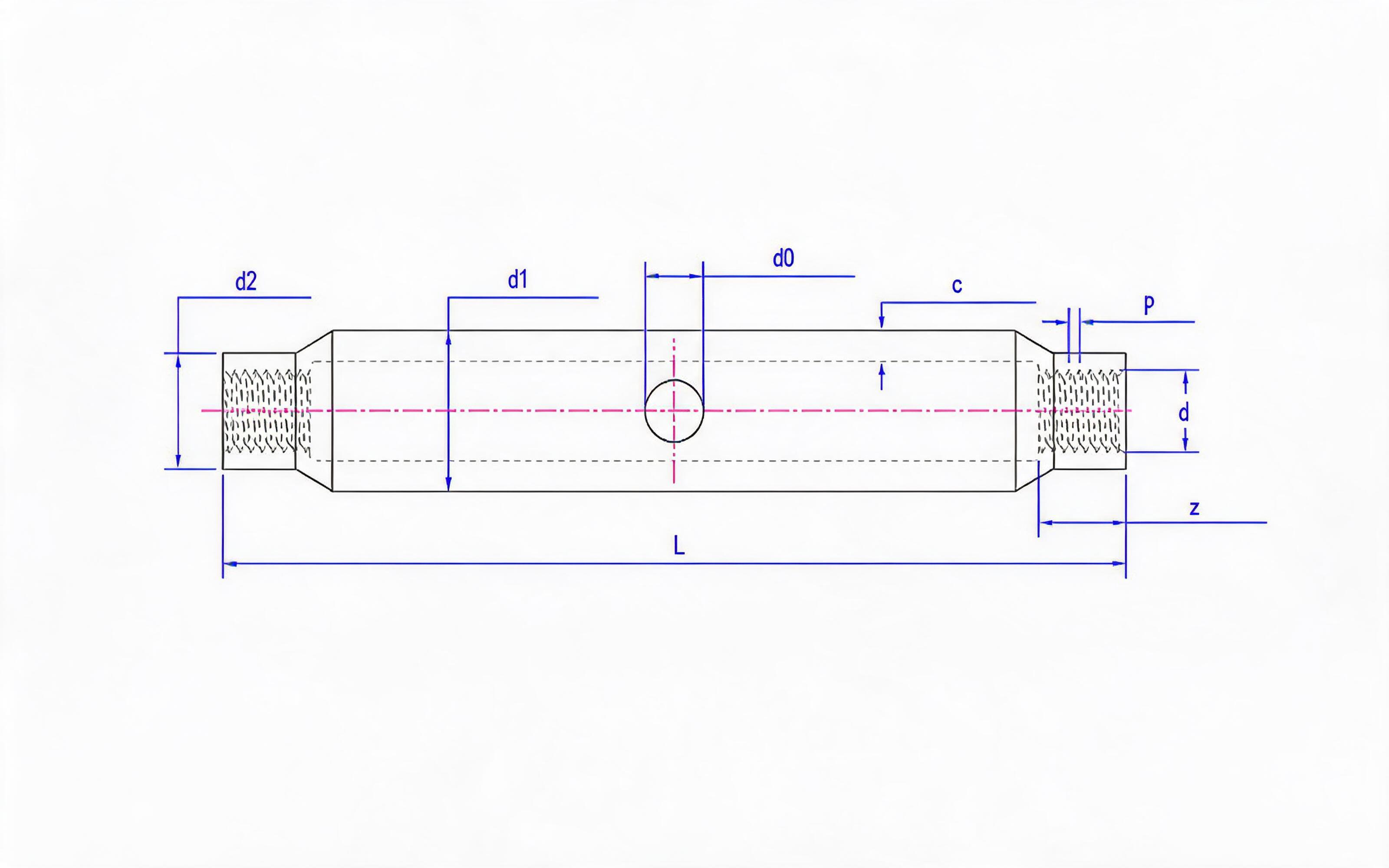 Sleeve nut, steel pipe or bar (M6 to M48) Standard Drawing