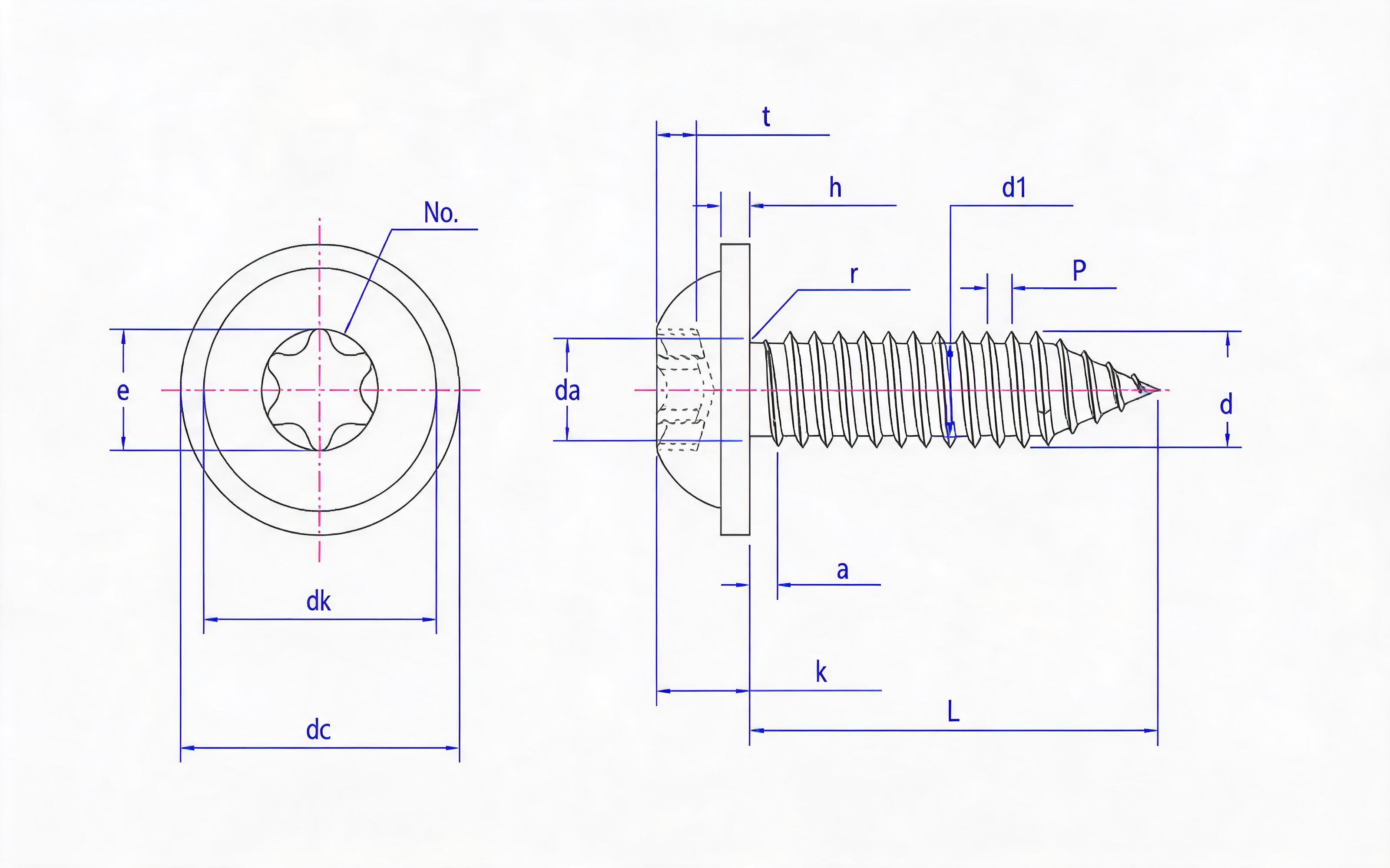 Cross recessed round head flange self-tapping screw Type C Standard Drawing