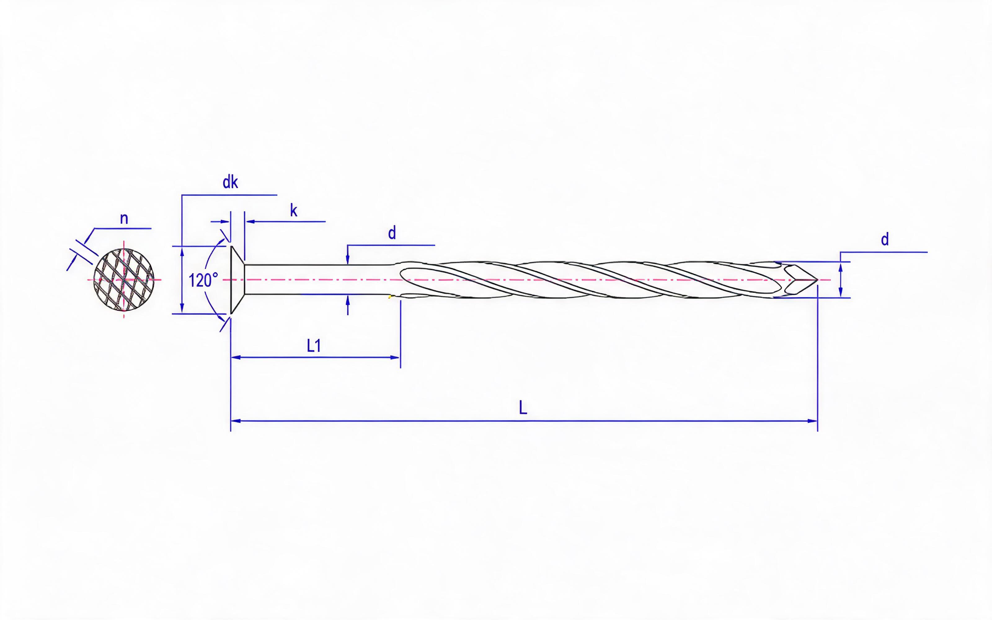 Countersunk Studs with 120 ° Spiral Thread Cap Table A.2 Standard Drawing