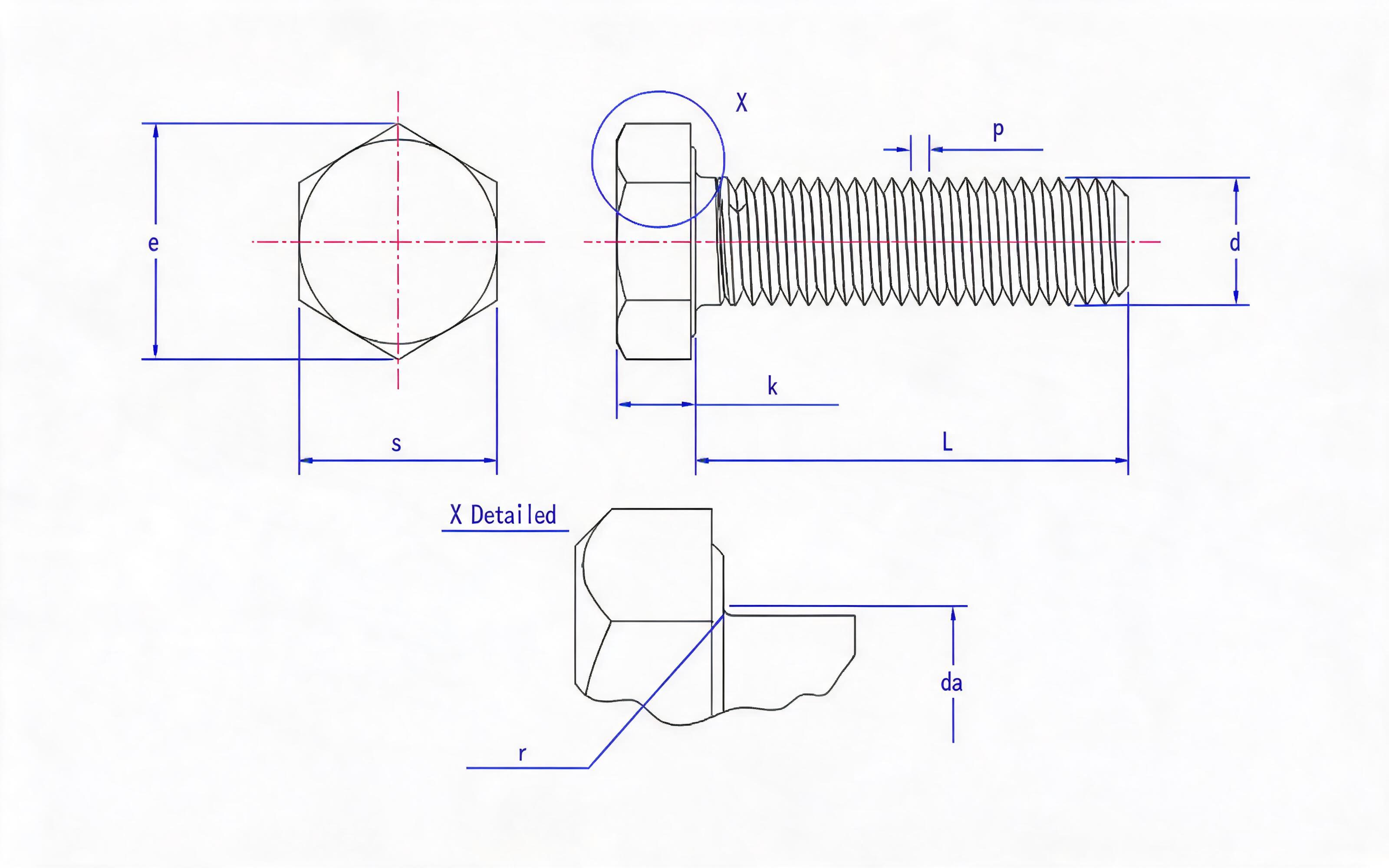 Full thread hexagon bolt Standard Drawing