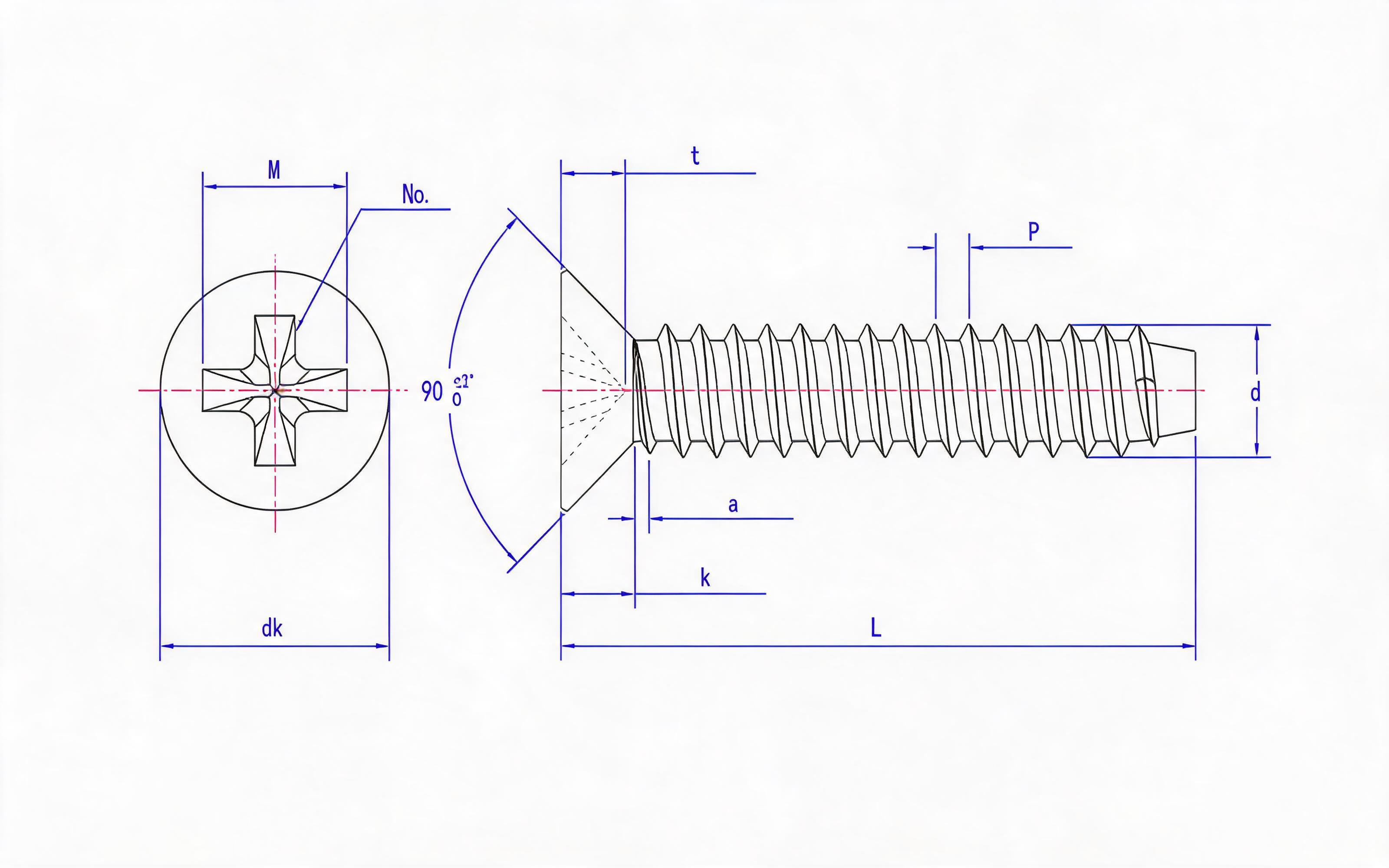 Cross recessed countersunk head self-tapping screw F-type Standard Drawing