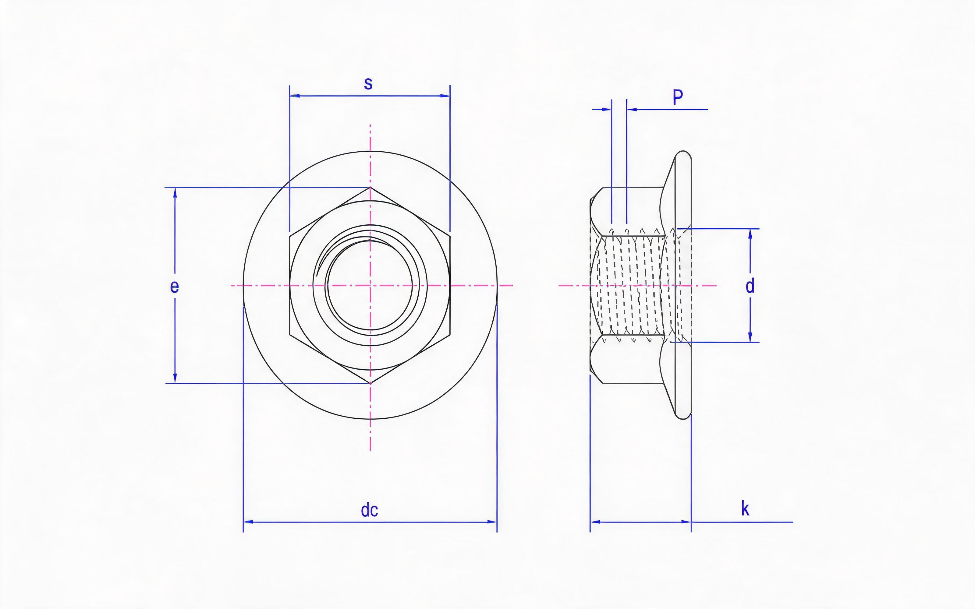 Type 2 hexagon flange nut fine thread Standard Drawing