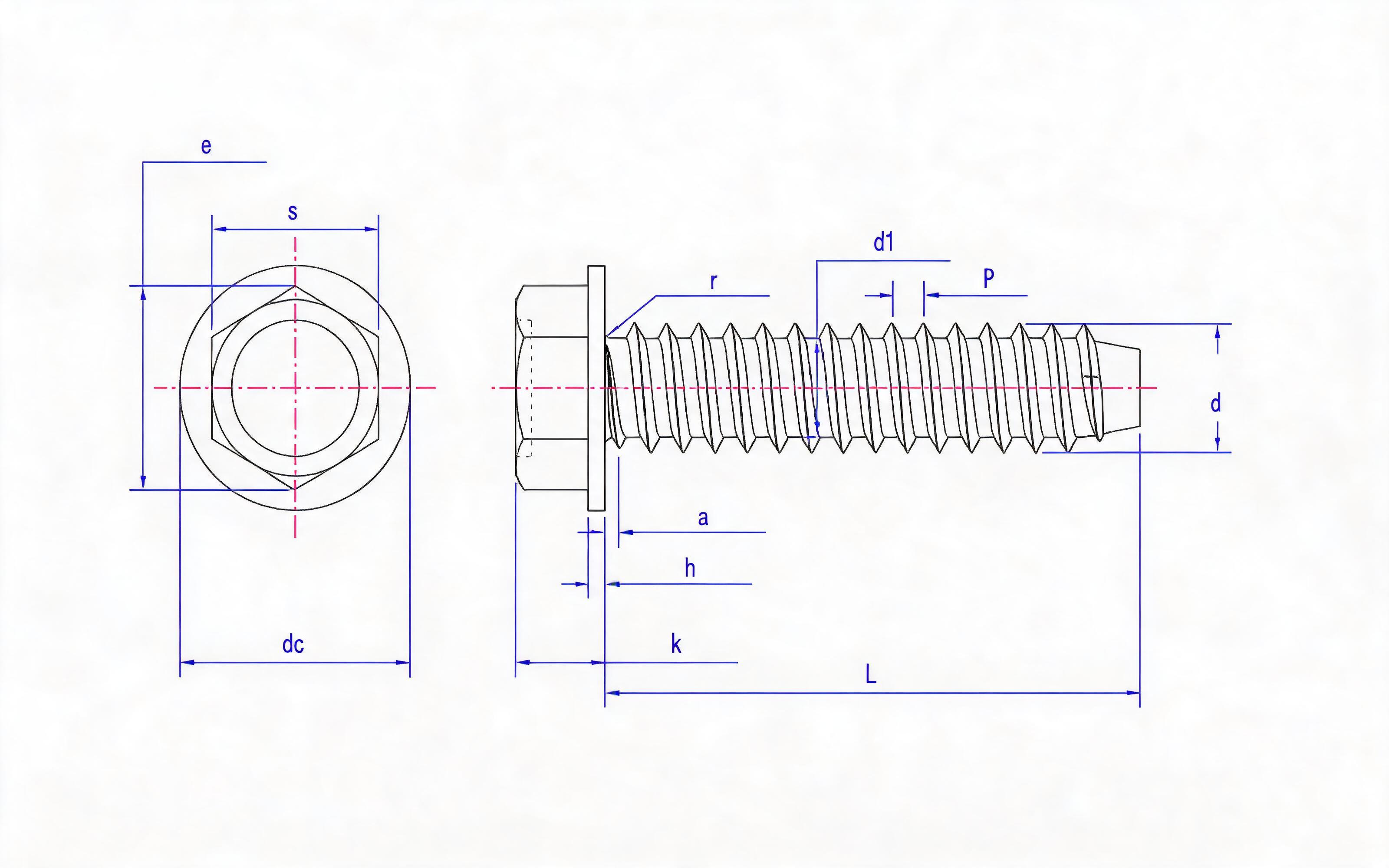 Hexagon flange self-tapping screw type F Standard Drawing